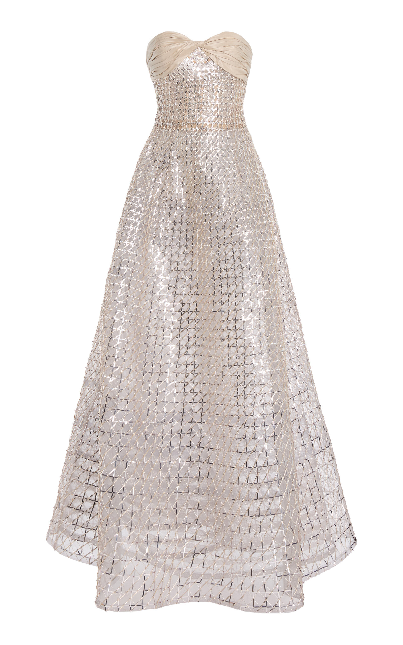 Oscar De La Renta Geometric Sequined Gown In Silver