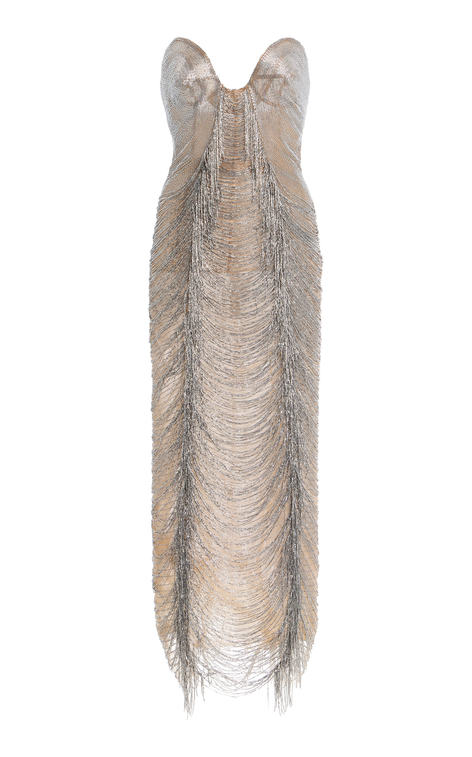 Oscar De La Renta Illusion Strapless Tulle Cocktail Midi Dress In Gold