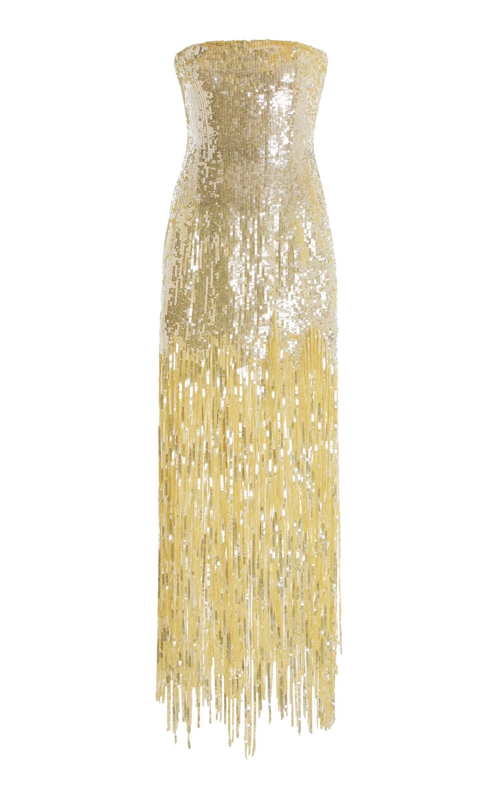 Oscar de la Renta Sequined Fringed Gown - Yellow