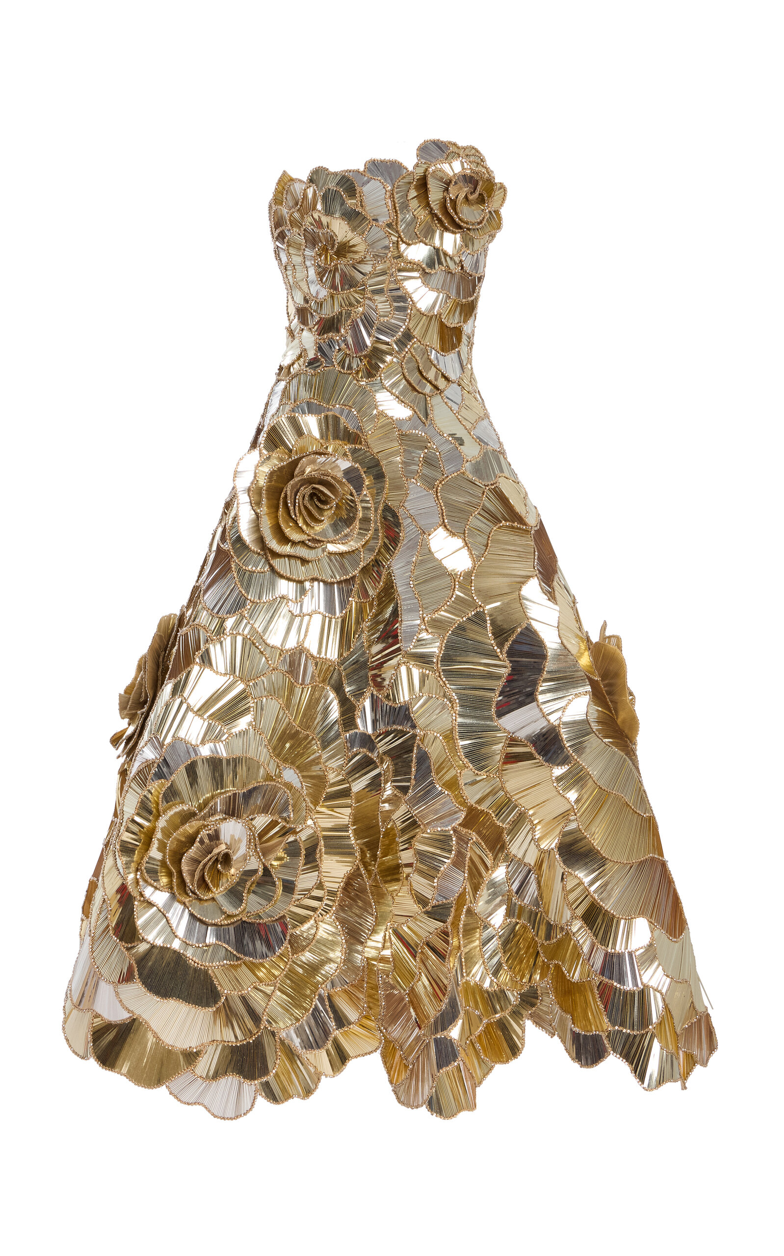 Oscar de la Renta Sequined Geometric Floral Cocktail Midi Dress - Gold