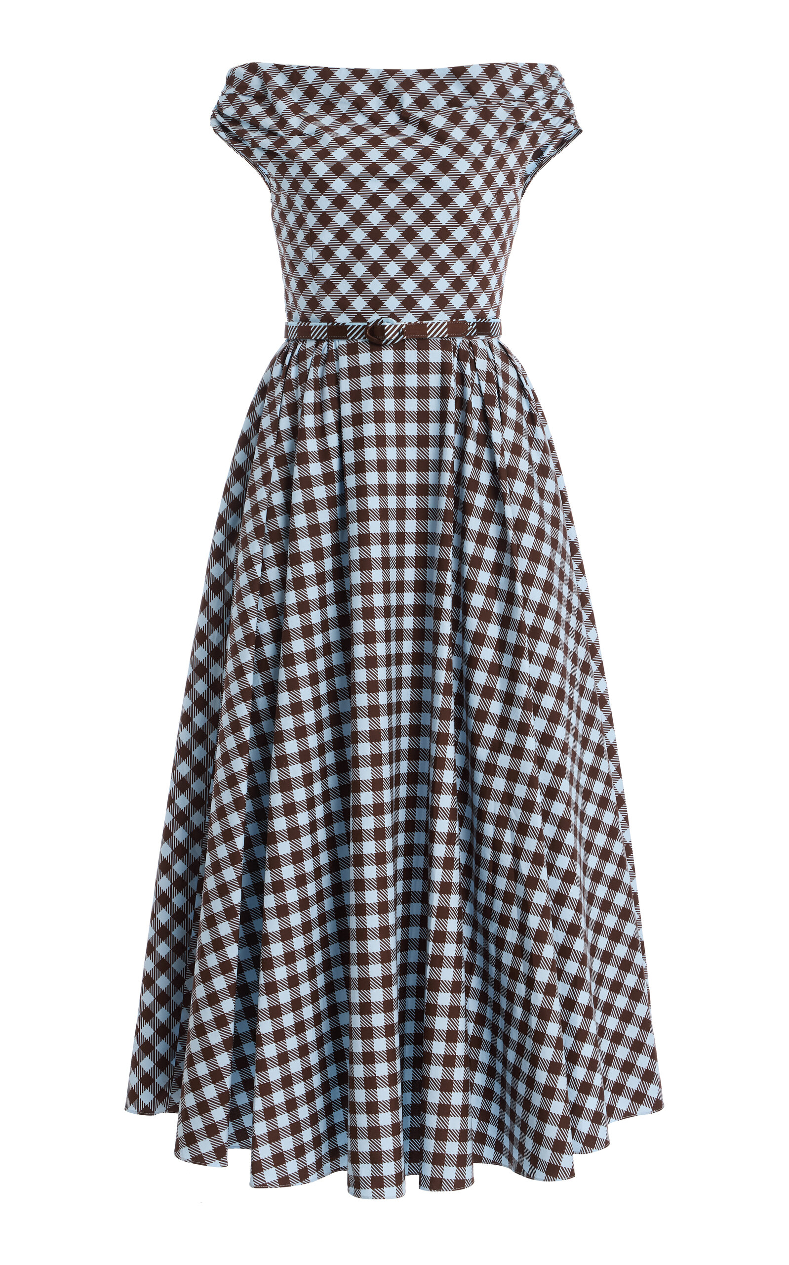 Oscar De La Renta Gingham Off-the-shoulder Poplin Midi Dress In Multi