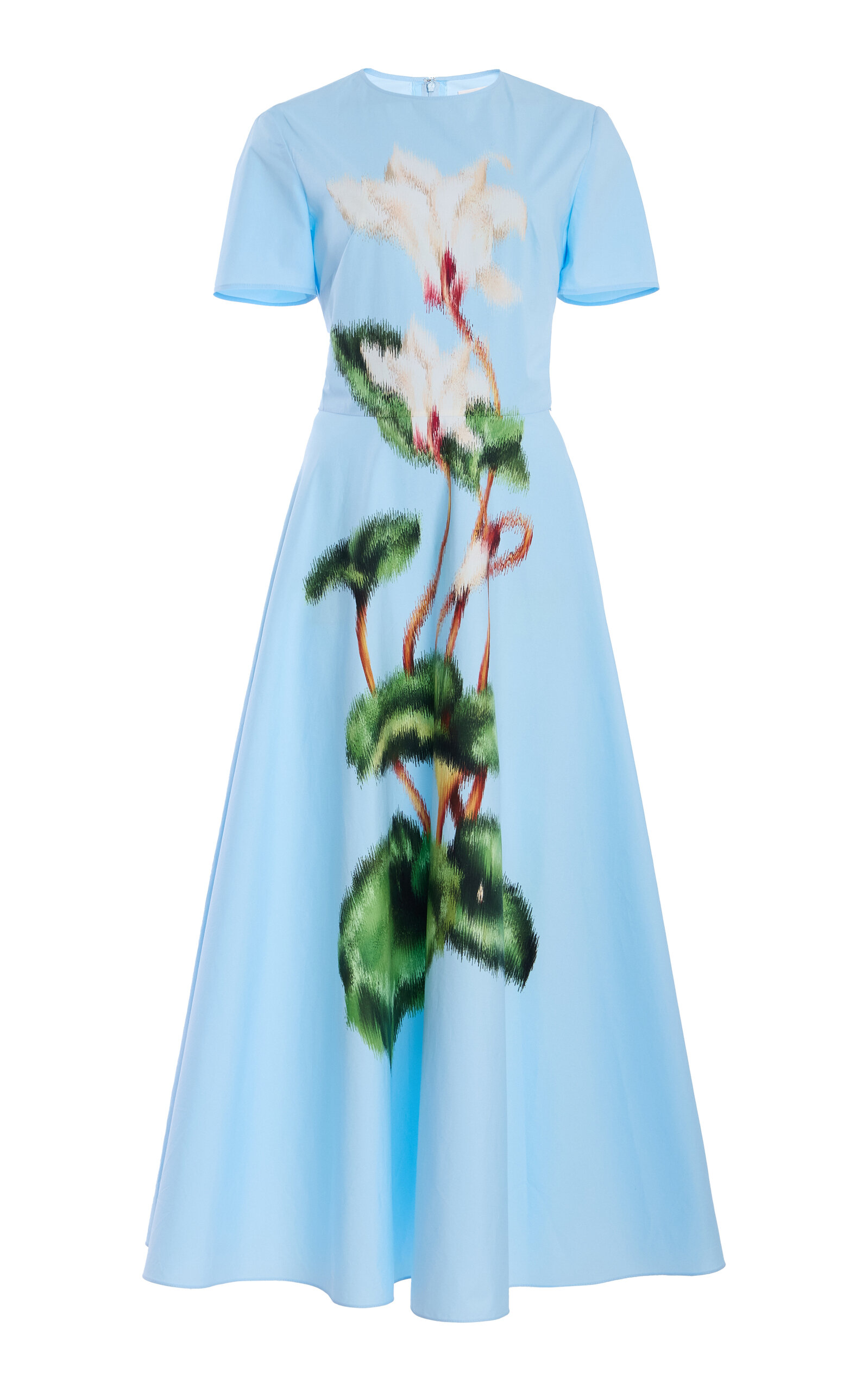 Oscar de la Renta Cyclamen Printed Cotton-Poplin Midi Dress - Light Blue