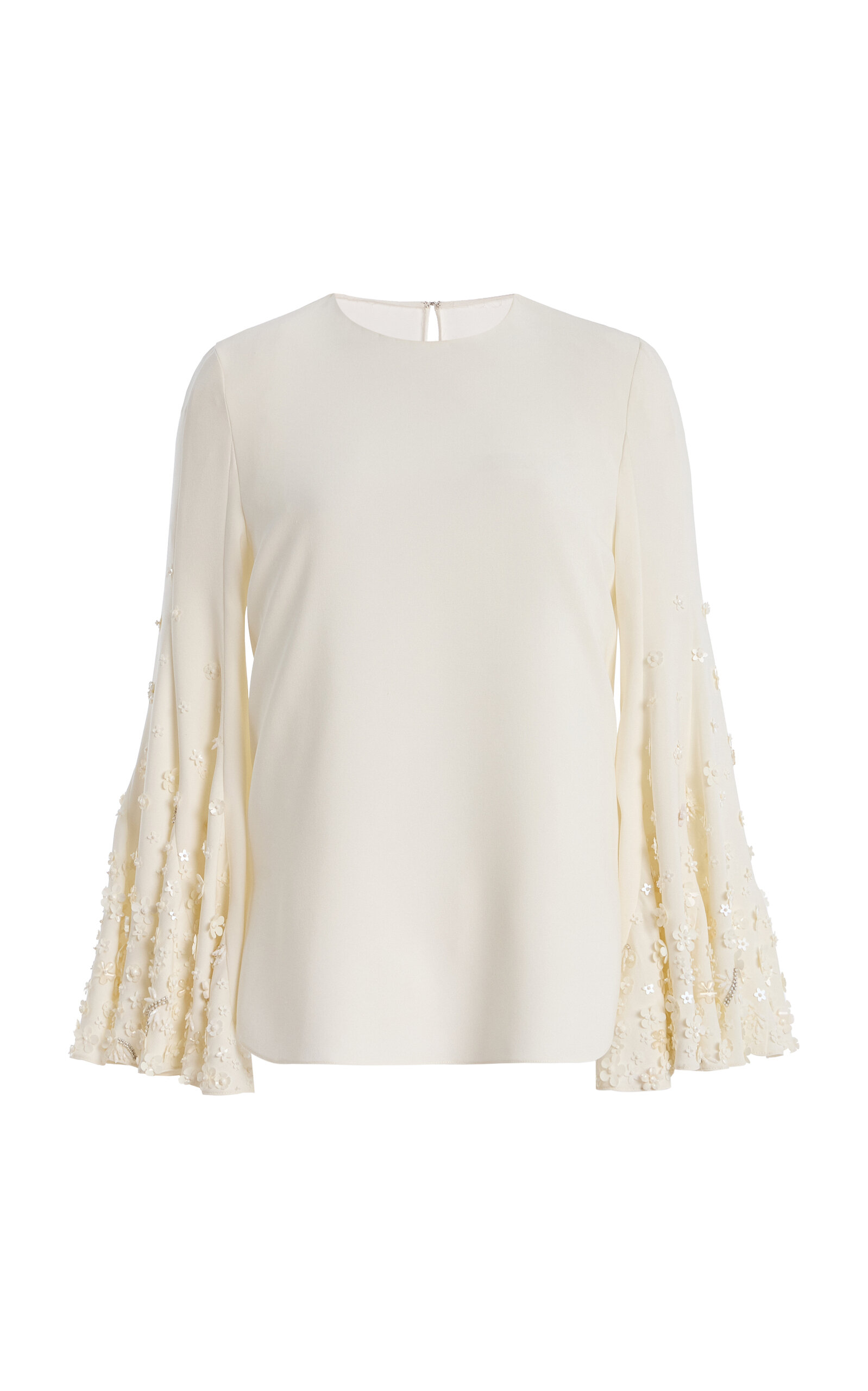 Oscar de la Renta Crystal-Embroidered Silk-Blend Blouse - Ivory