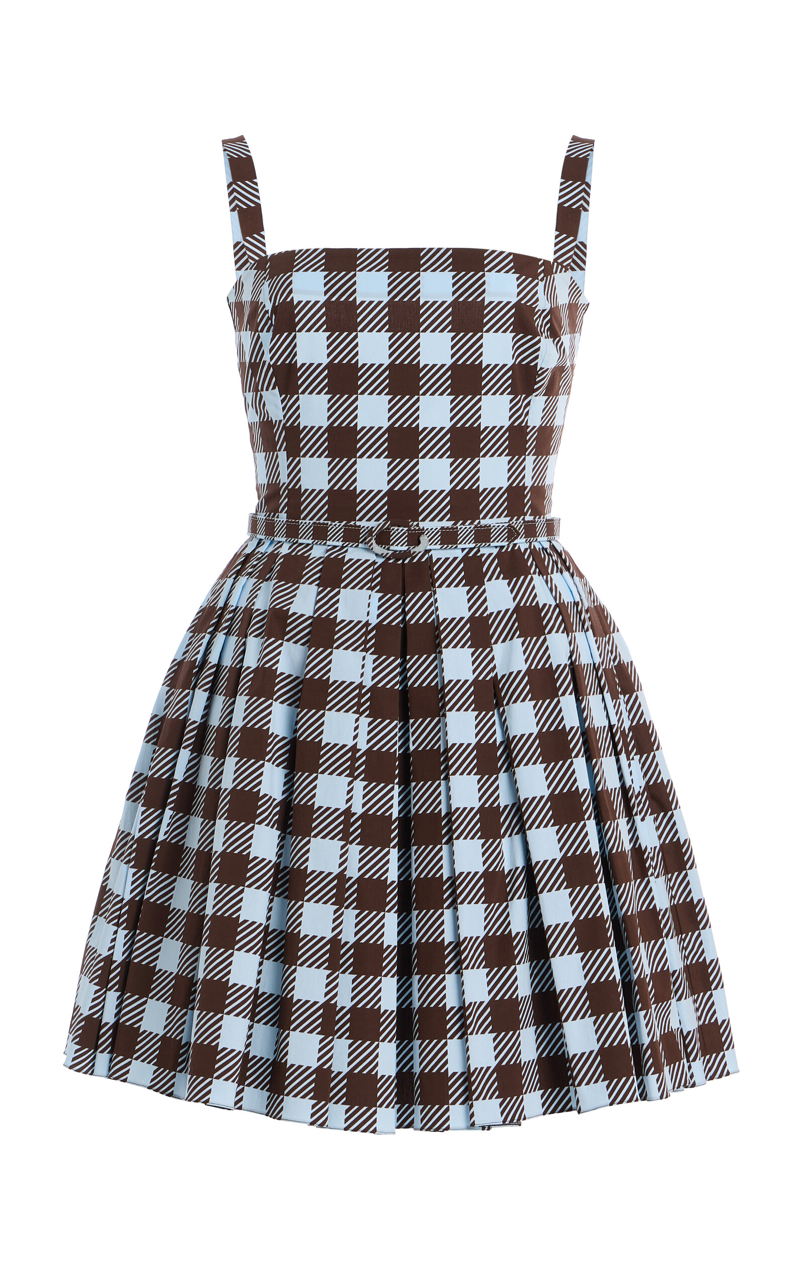 Oscar de la Renta Gingham Sleeveless Cotton-Poplin Mini Dress