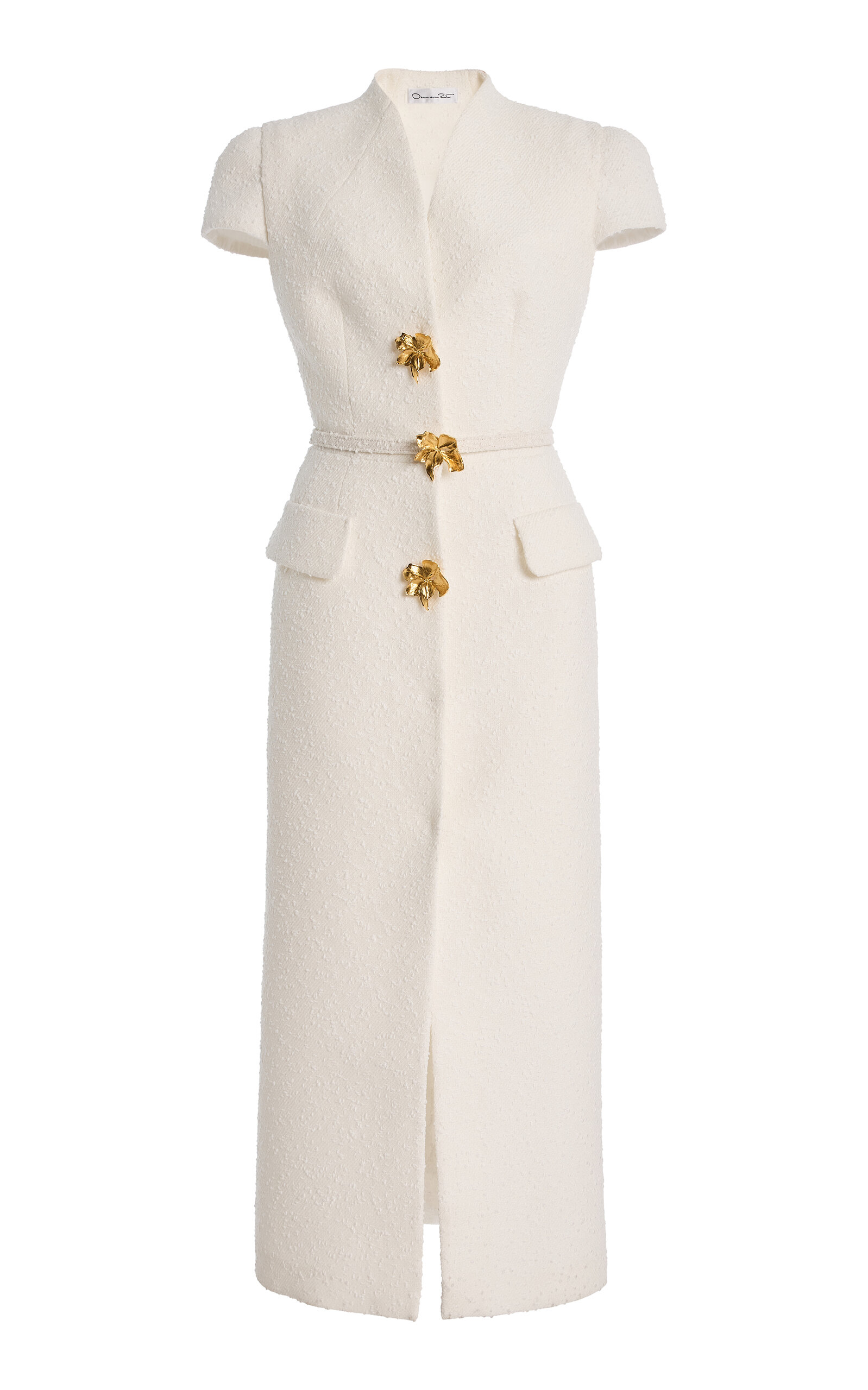 Oscar De La Renta Tailored Wool-tweed Midi Dress In White