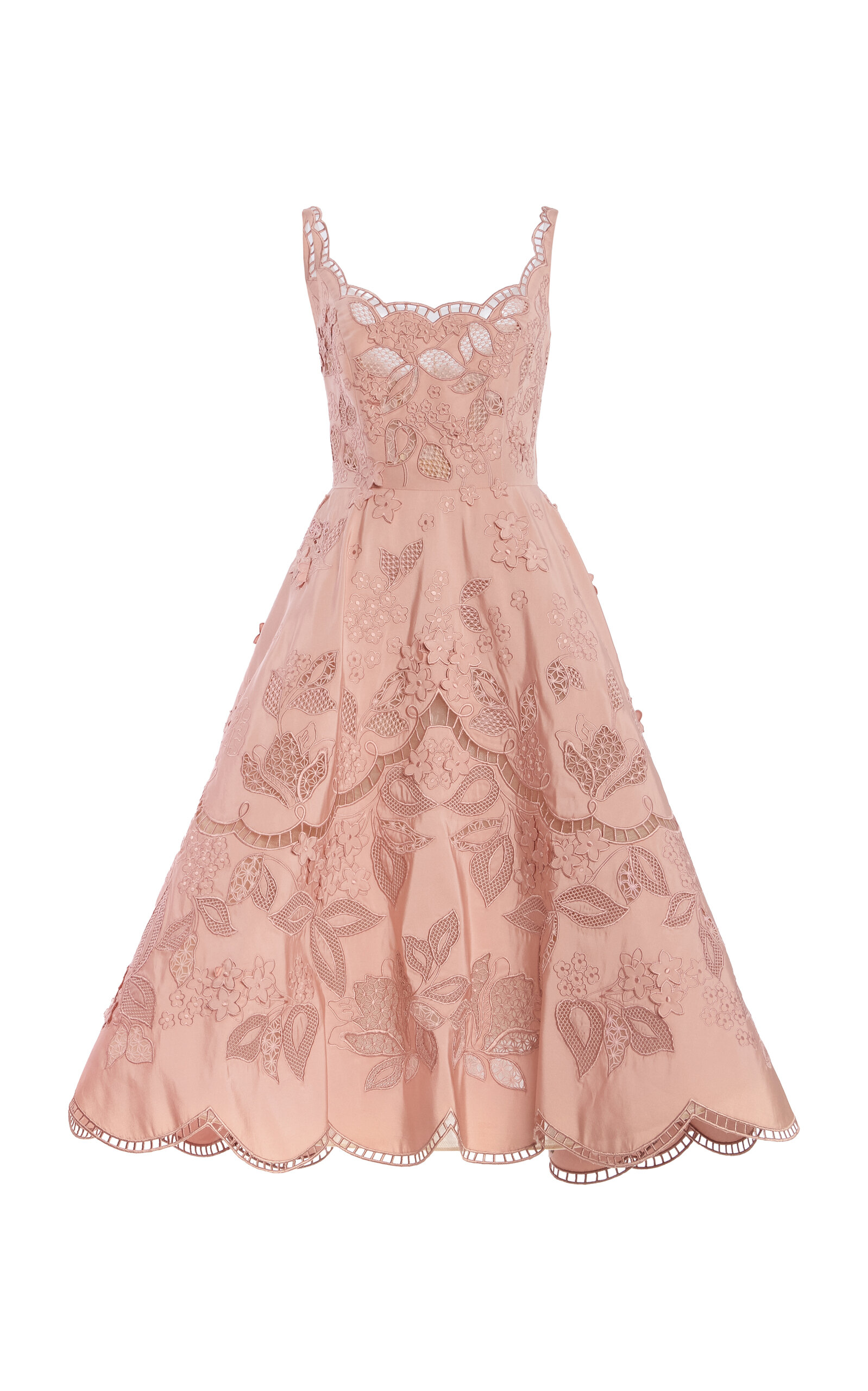 Oscar De La Renta 3d Tablecloth Silk Cocktail Midi Dress In Pink
