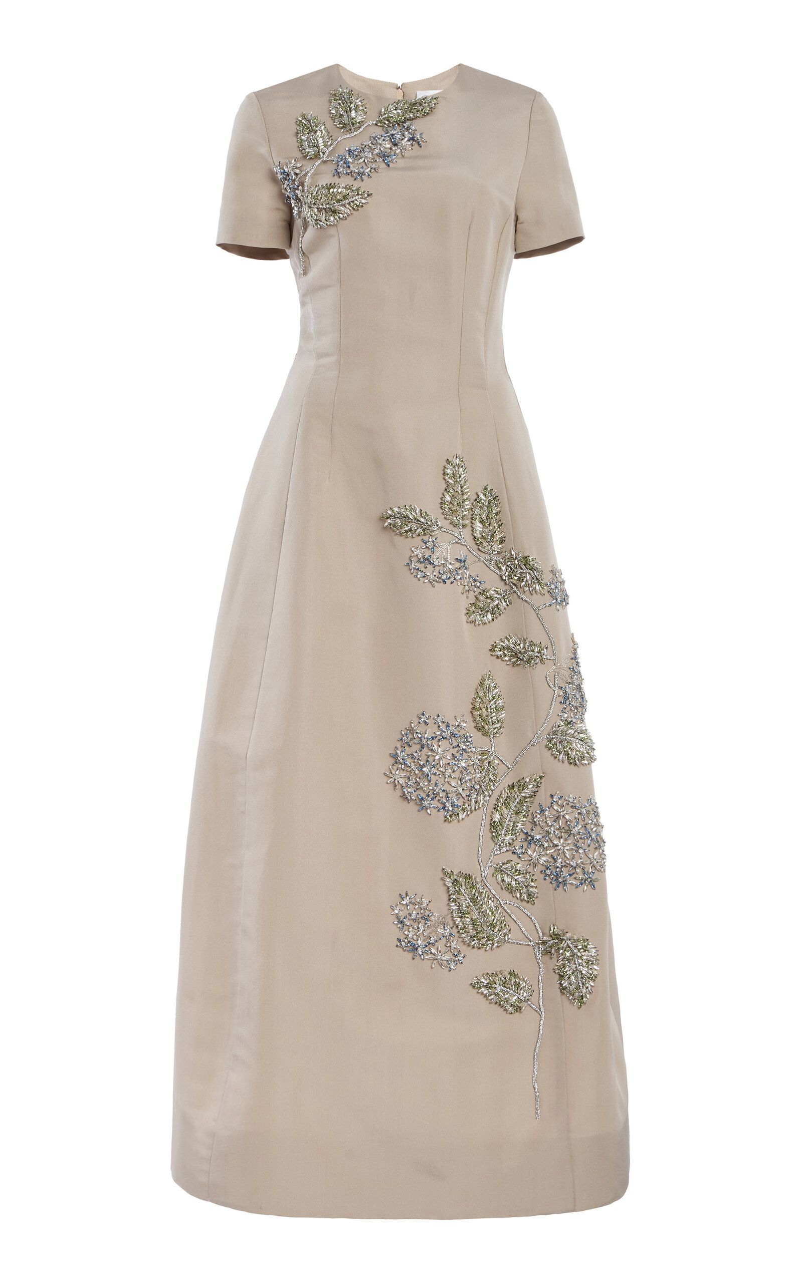 Oscar De La Renta Crystal-embroidered Faille Cocktail Midi Dress In Brown