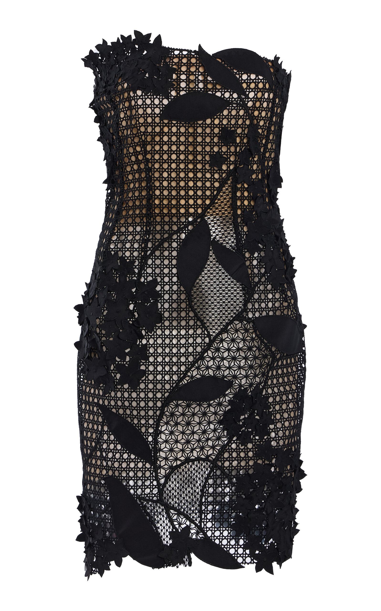 Oscar de la Renta Strapless Guipure Cocktail Mini Dress - Black