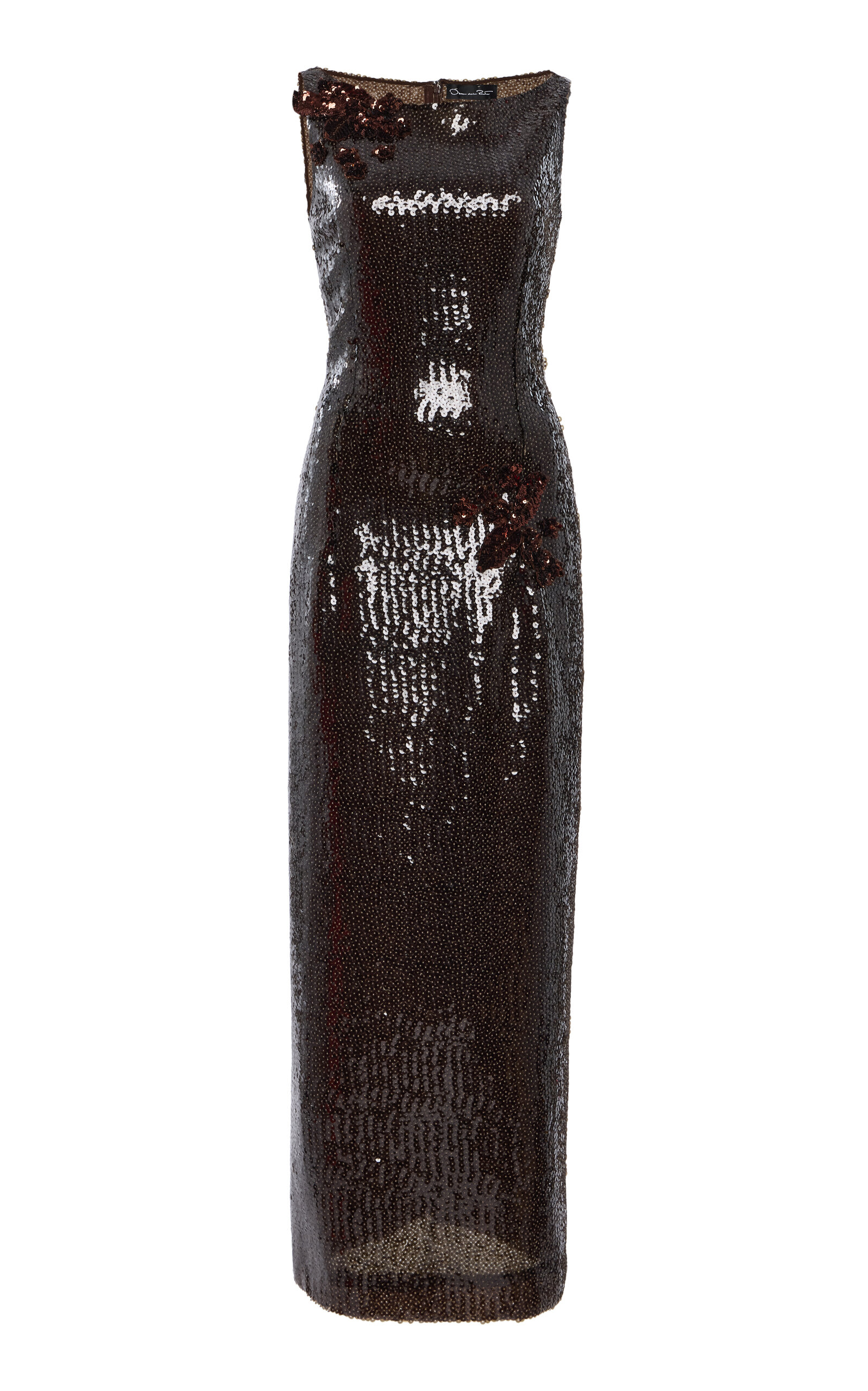 Oscar De La Renta Sequined Cocktail Midi Dress In Brown