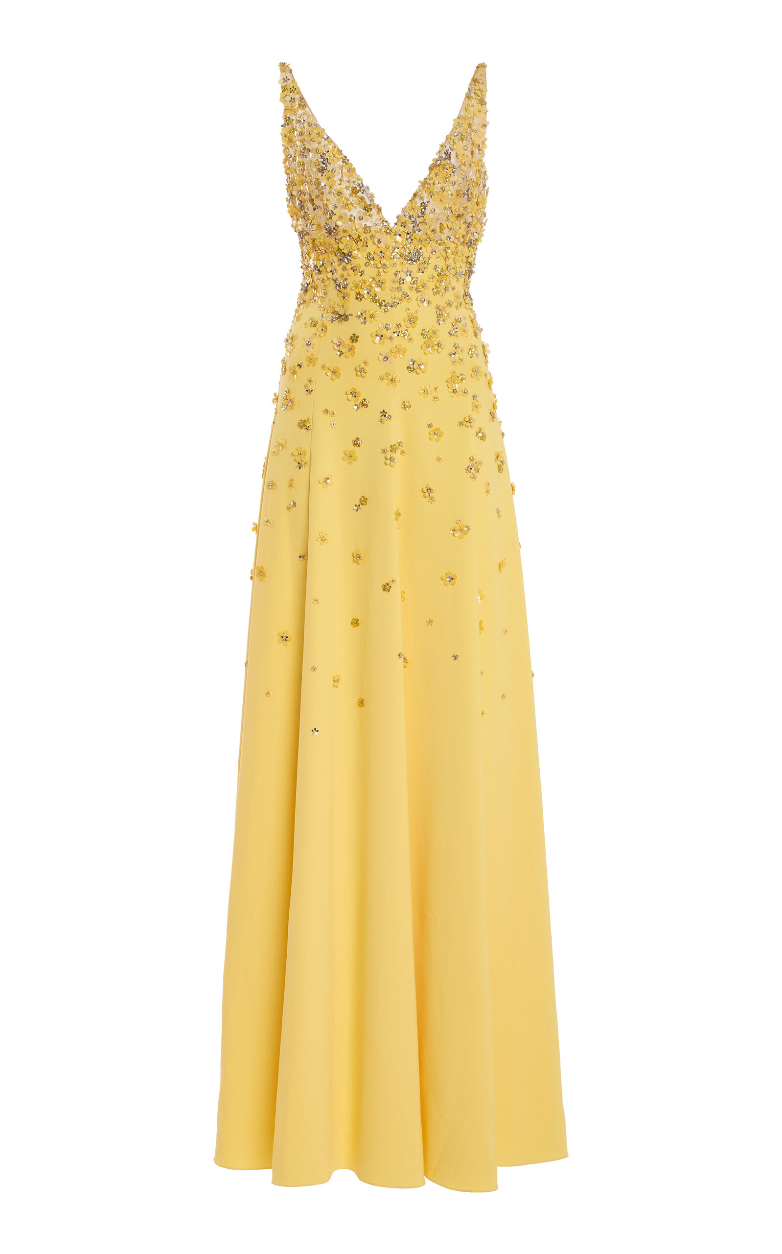 Oscar De La Renta Hoya Flowers Embroidered Maxi Dress In Yellow