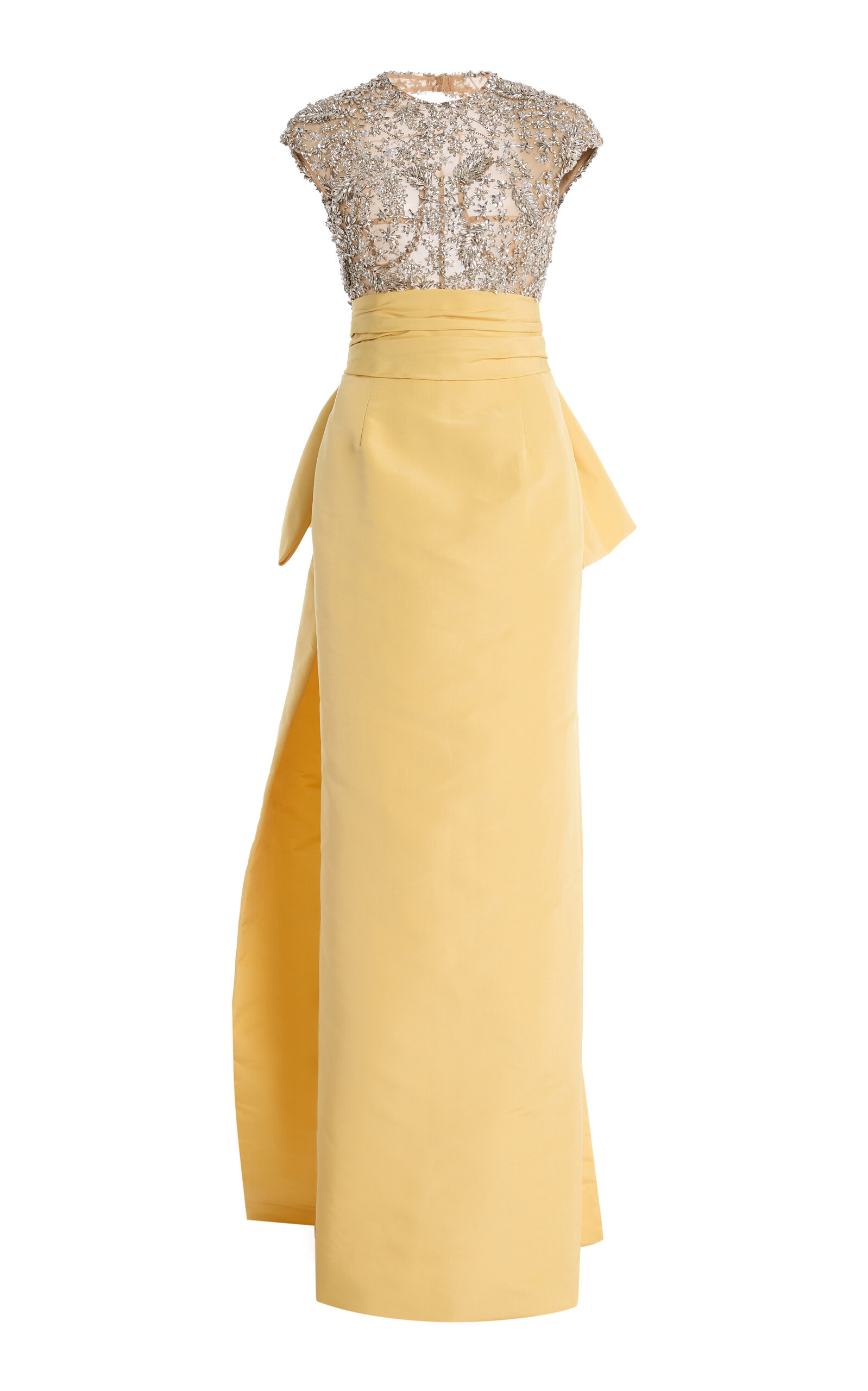 Oscar de la Renta Hoya Flowers Crystal-Embroidered Silk Gown - Yellow