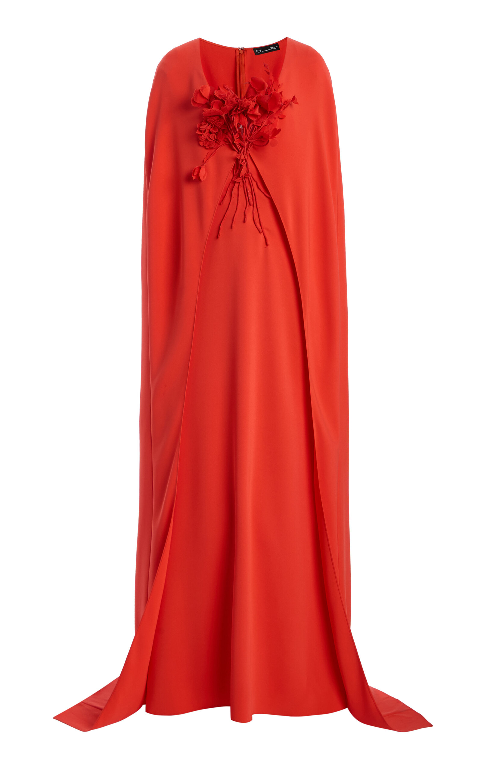 Oscar de la Renta Embroidered Silk-Blend Caftan - Red - XL