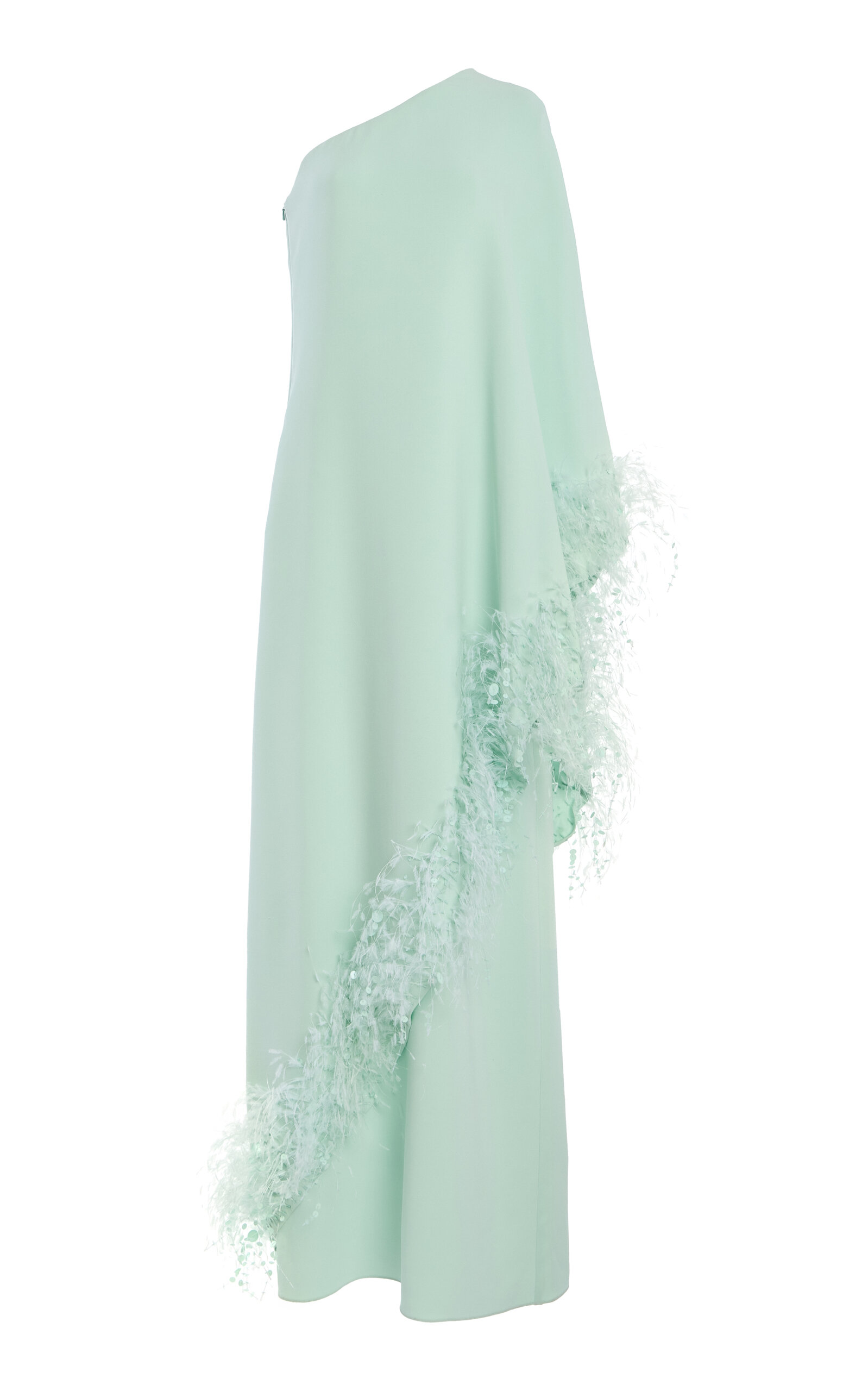 Oscar De La Renta One-shoulder Point D'esprit Silk-blend Caftan In Blue