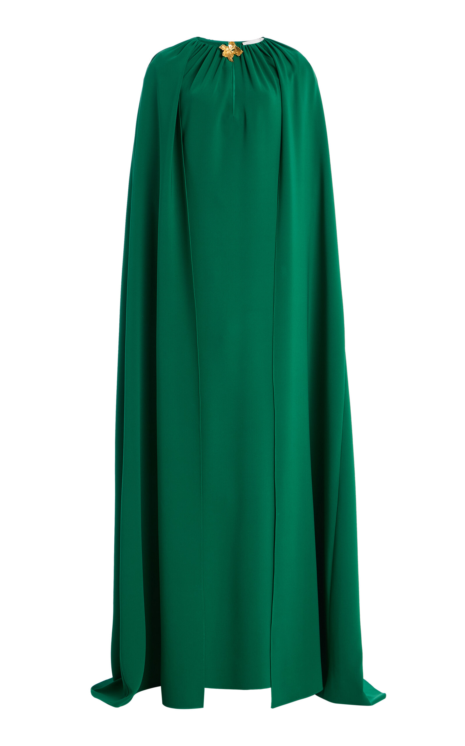 Oscar de la Renta Brooch-Detailed Silk-Blend Caftan - Green - XL