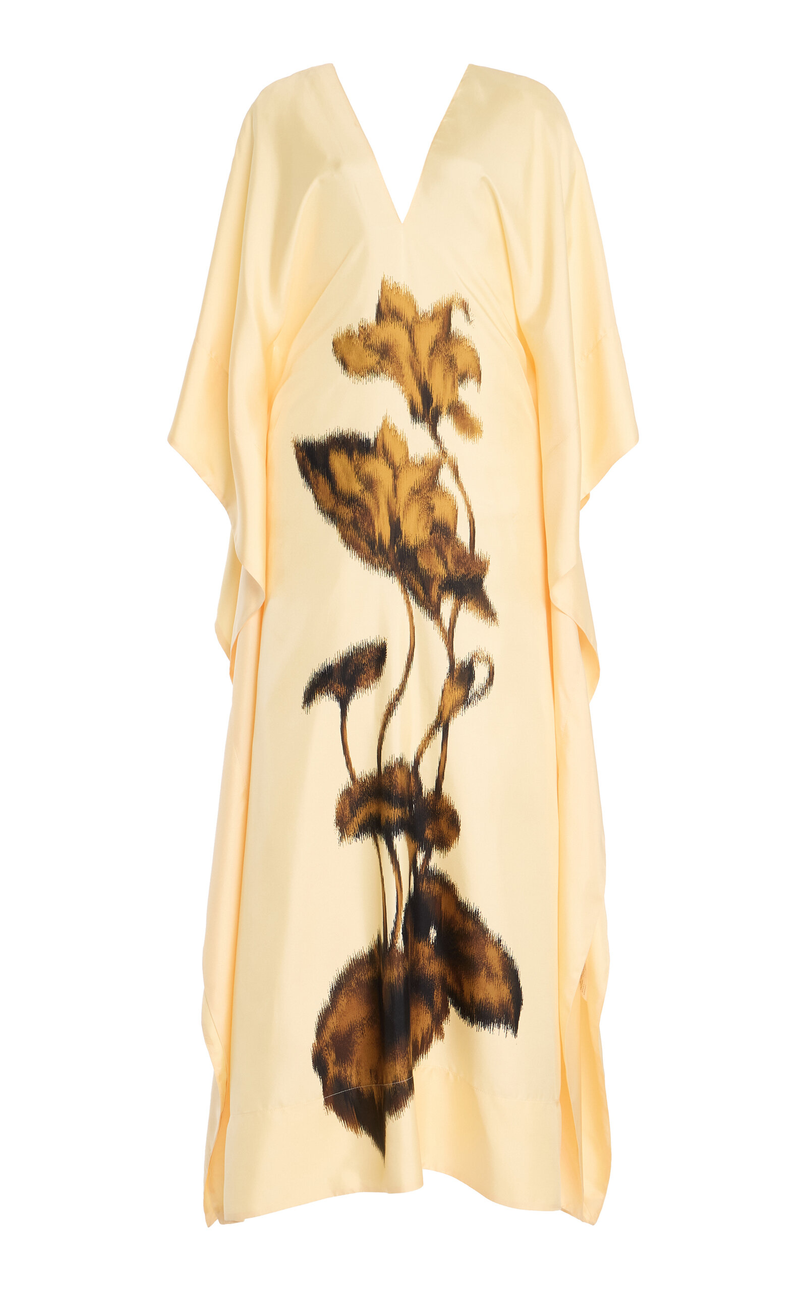 Oscar De La Renta Cyclamen Printed Silk Caftan In Yellow