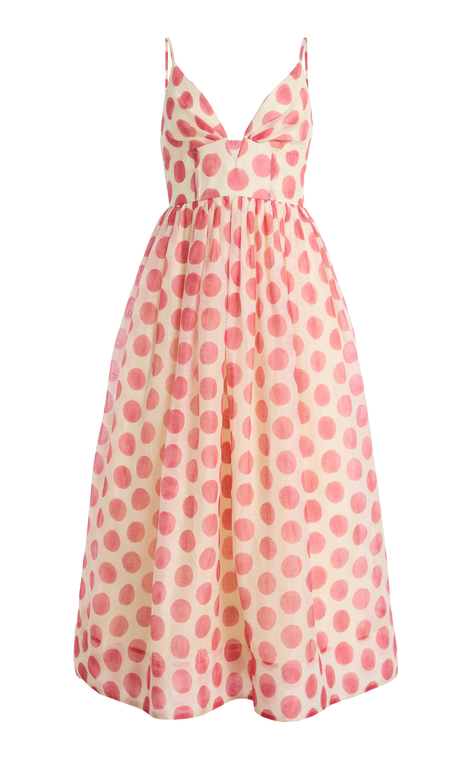 Cara Cara Pero Polka-Dot Linen-Silk Midi Dress