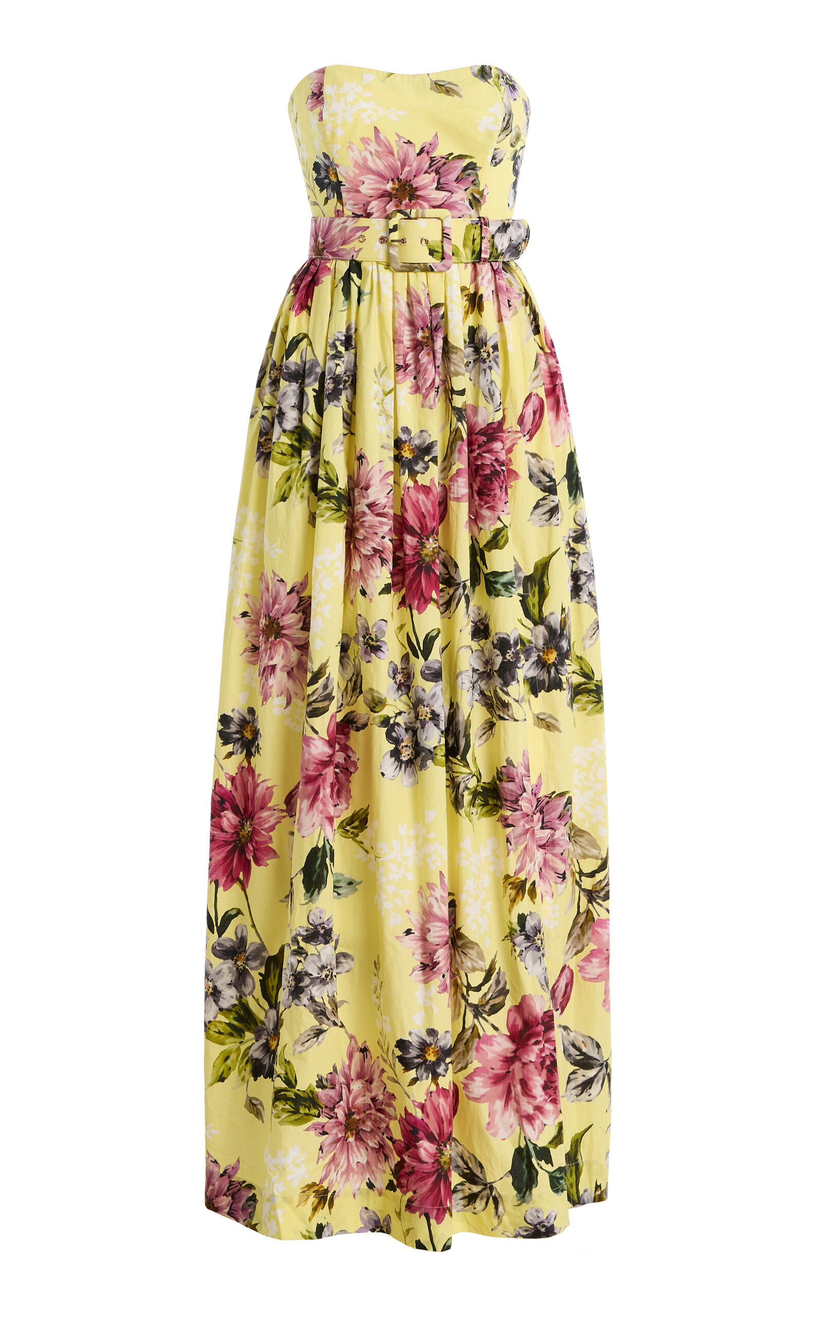 Cara Cara Greenfield Belted Strapless Floral Cotton Maxi Dress