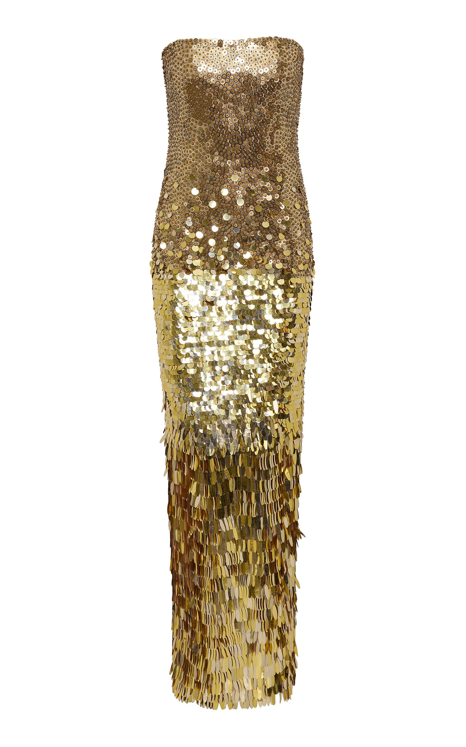 Rachel Gilbert Remy Metallic Sequin Tulle Strapless Gown - Gold