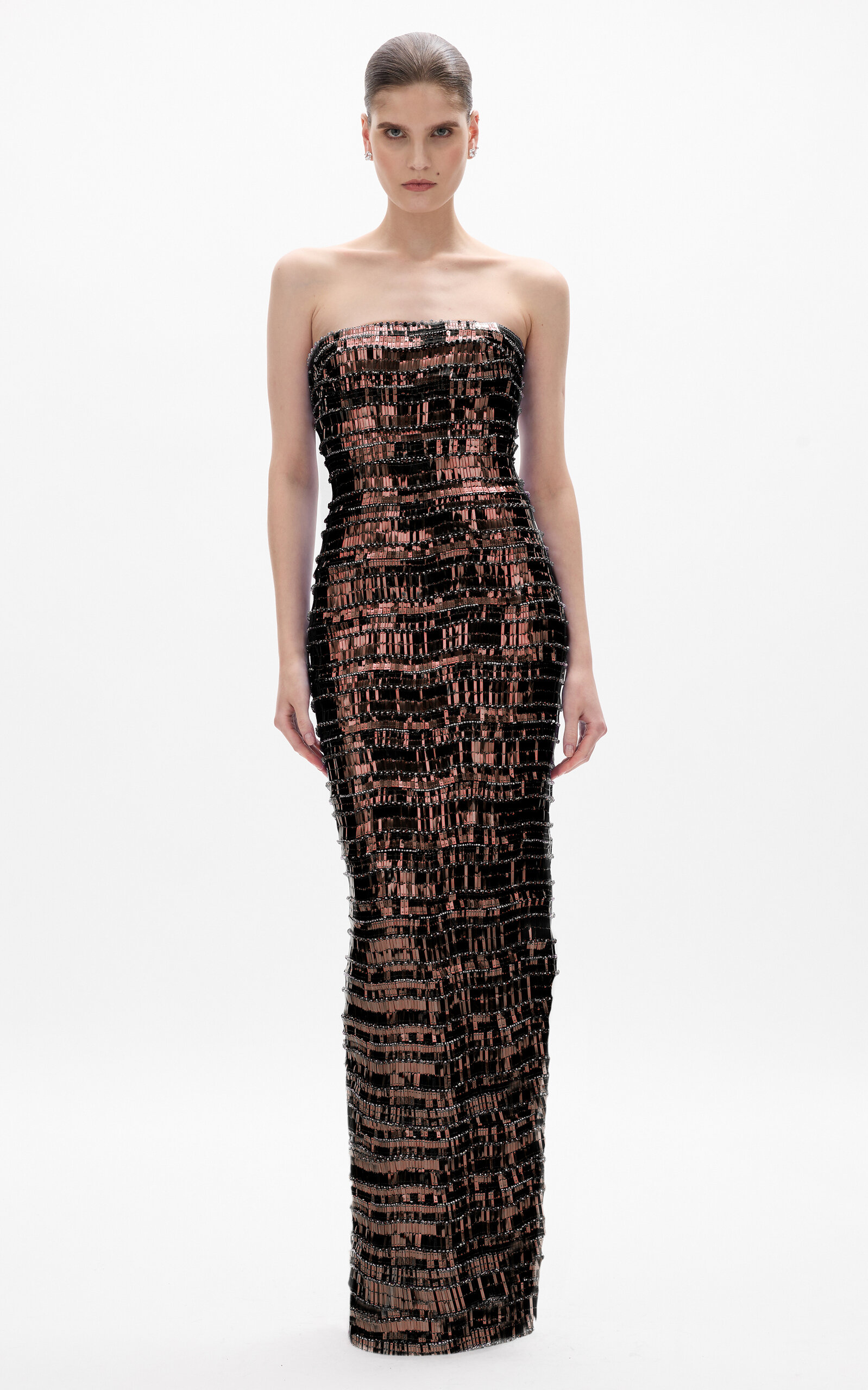 Rachel Gilbert Sylvie Strapless Sequin Tulle Gown In Brown