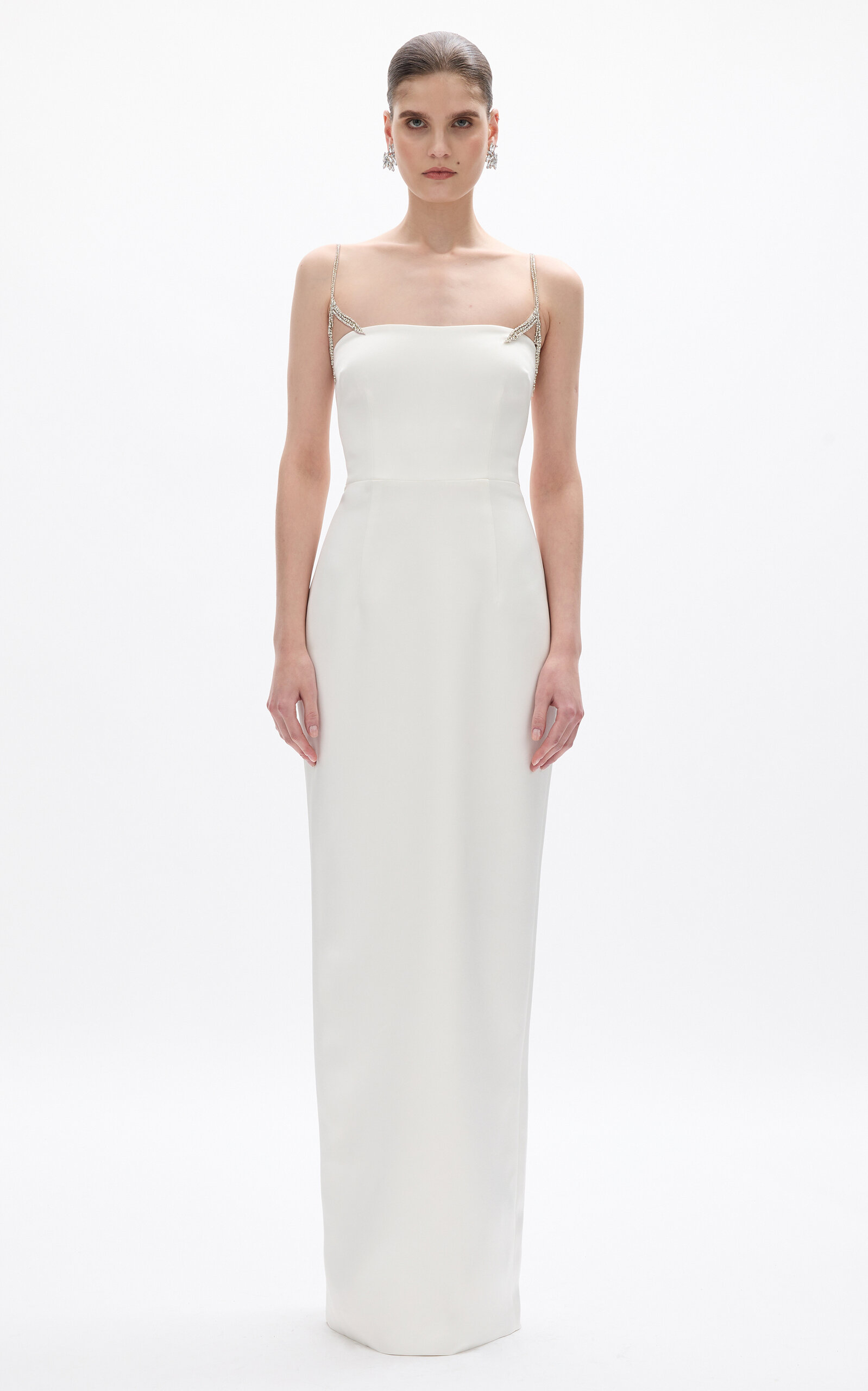 Rachel Gilbert Leora Crystal-Strap Column Gown