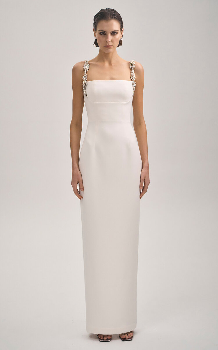 Rachel Gilbert Franca Floral-crystal Strap Gown In White