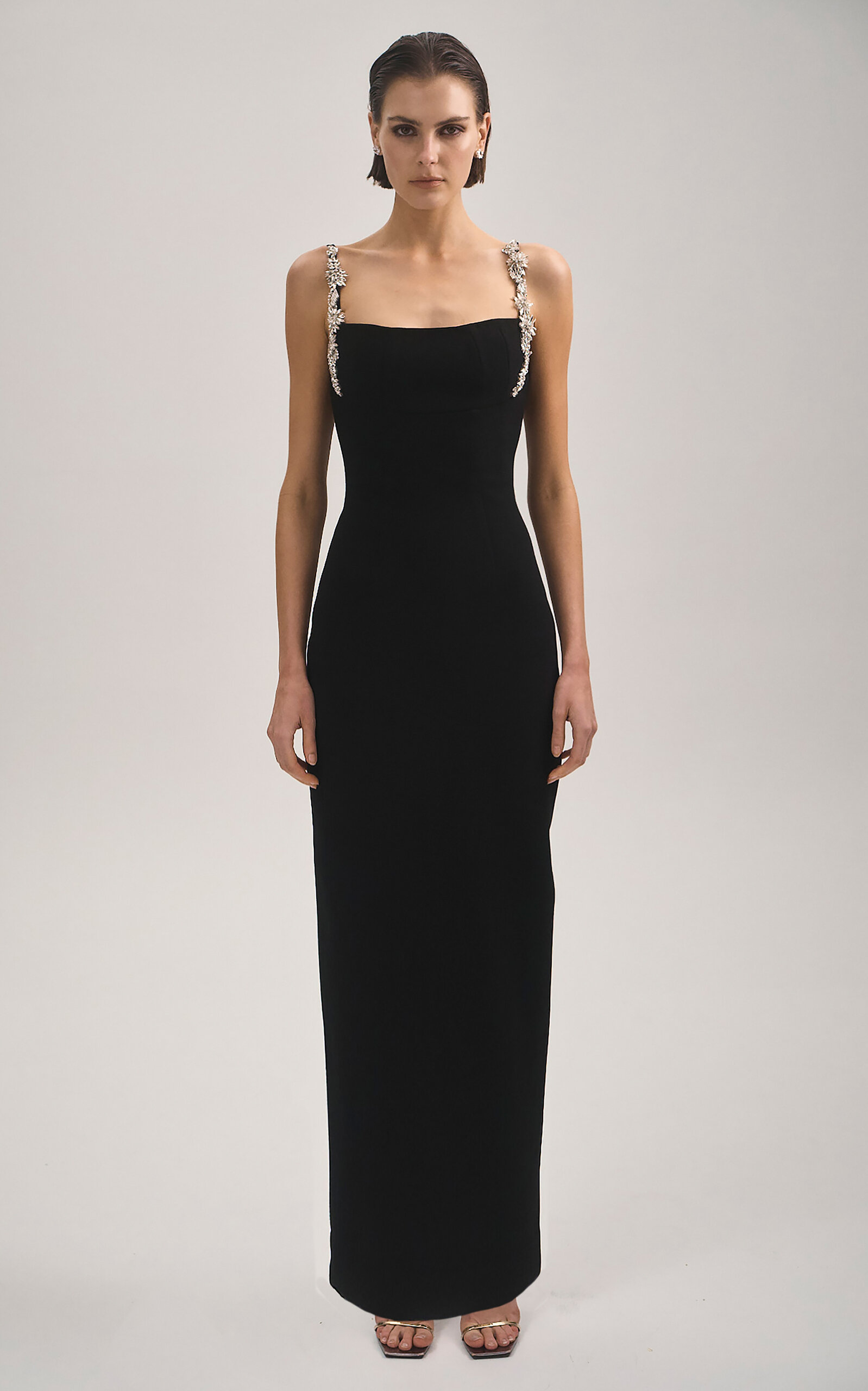 Rachel Gilbert Franca Floral-crystal Strap Gown In Black