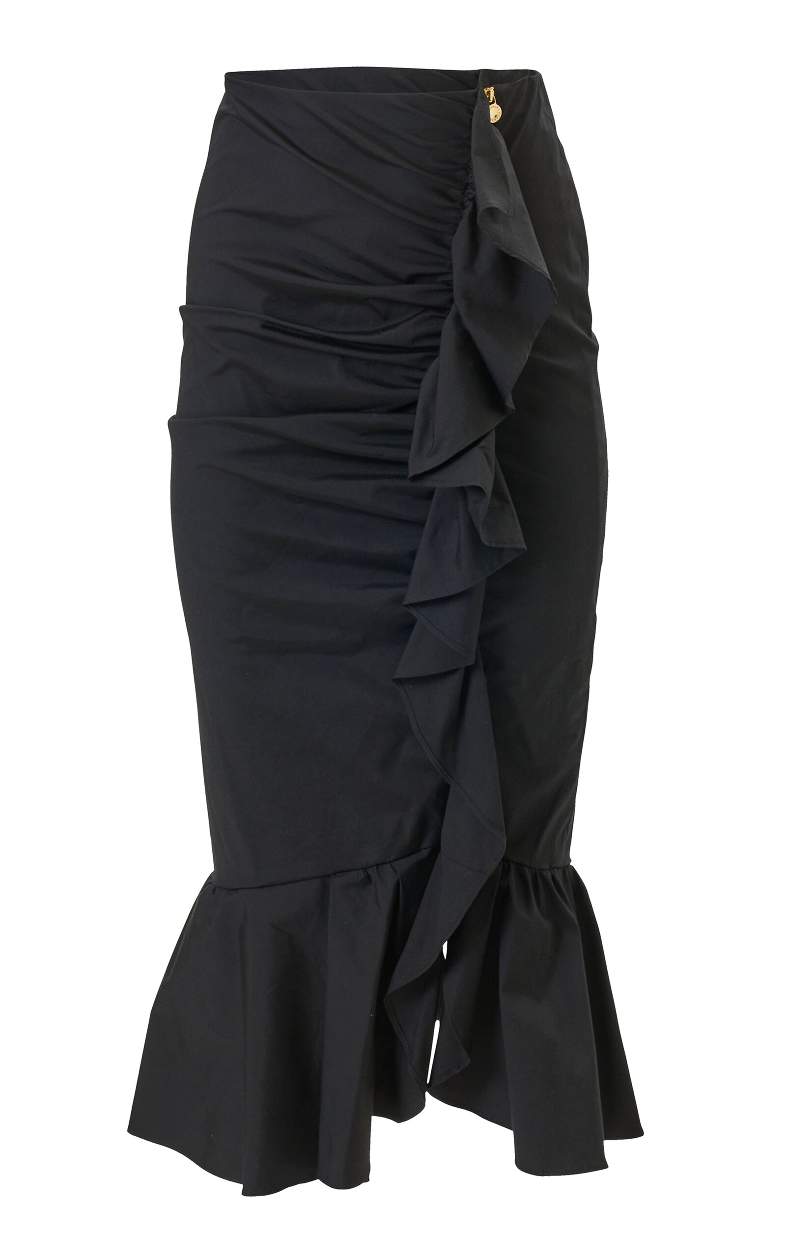 Carolina Herrera Ruched Stretched-Cotton Pencil Skirt - Black