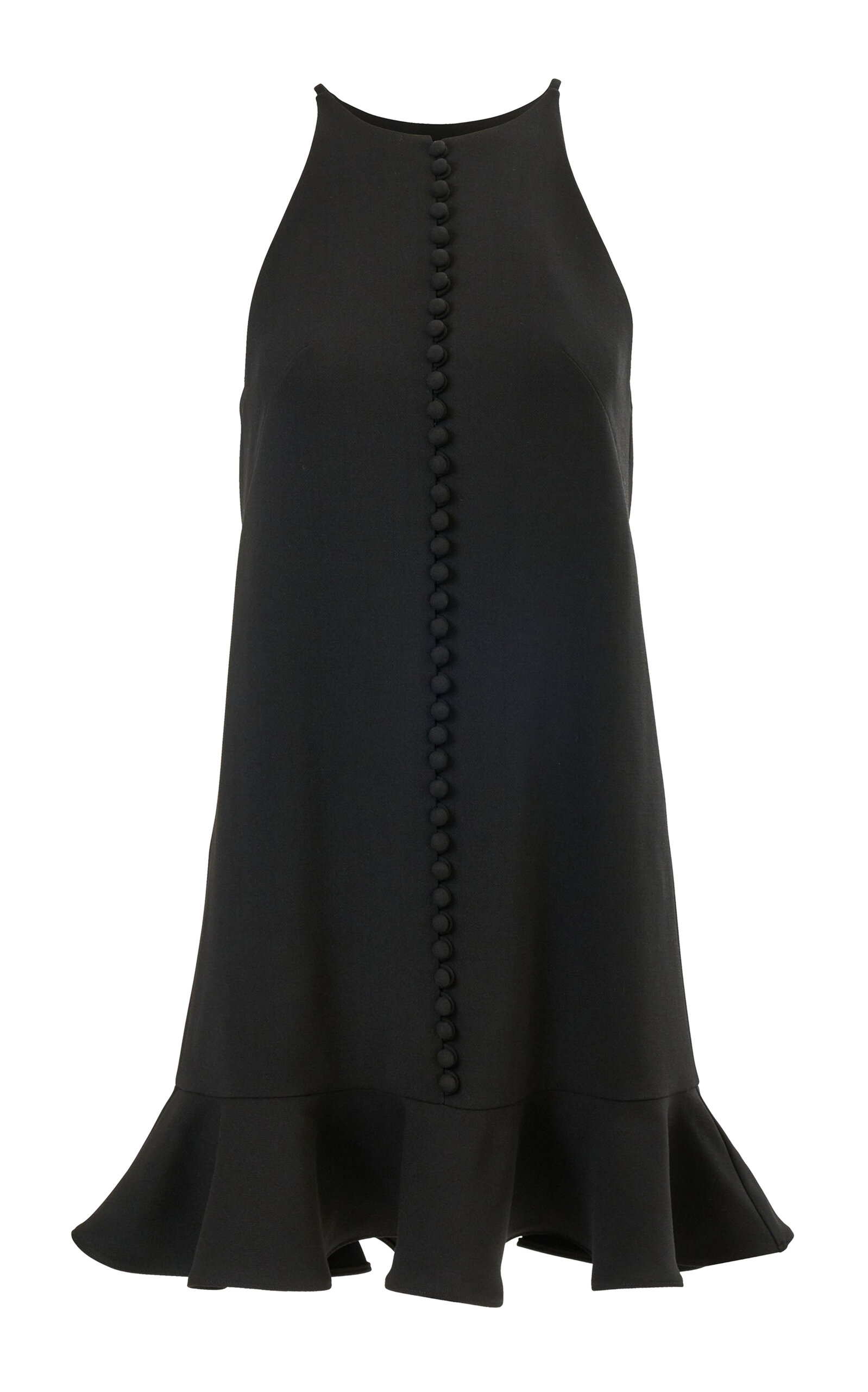Carolina Herrera Ruffled-hem Bi-stretch Wool Tailored Mini Dress In Black