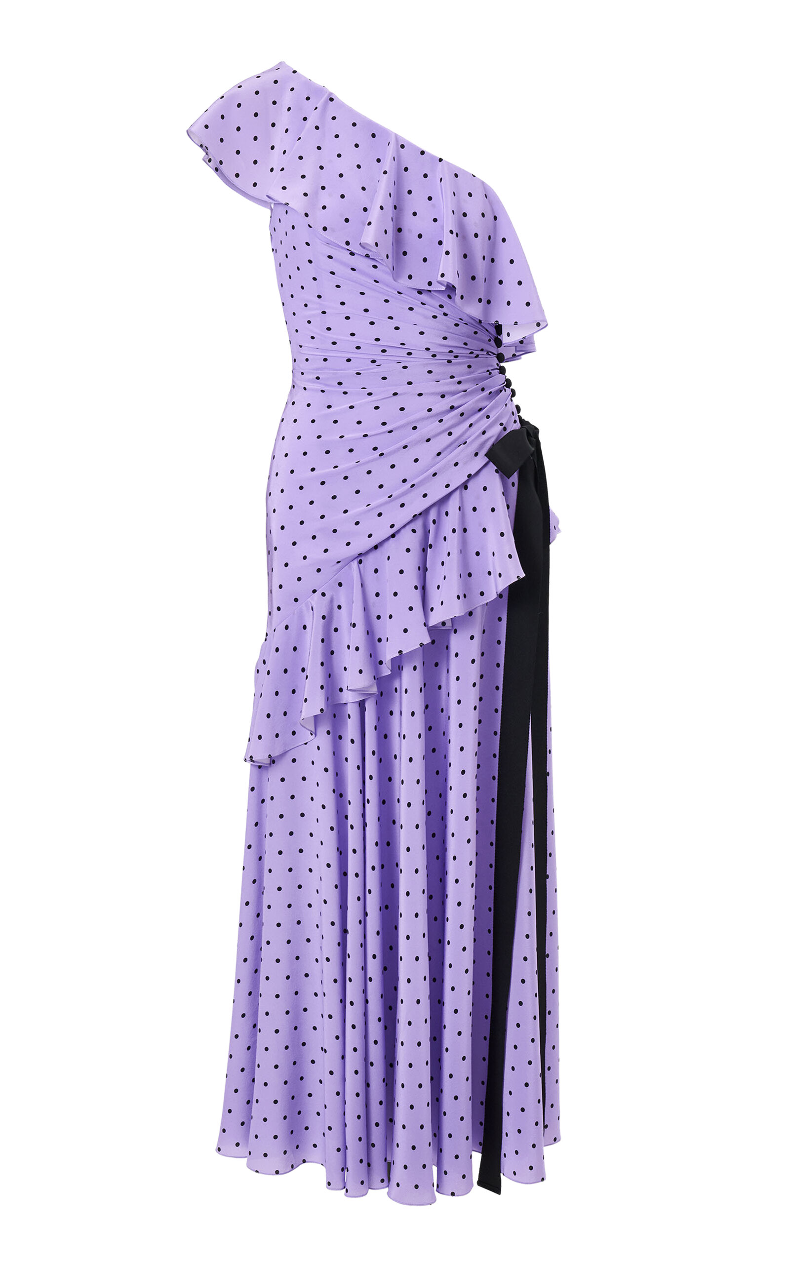 Carolina Herrera One-shoulder Dot-print Double Crepe De Chine Midi Dress In Purple