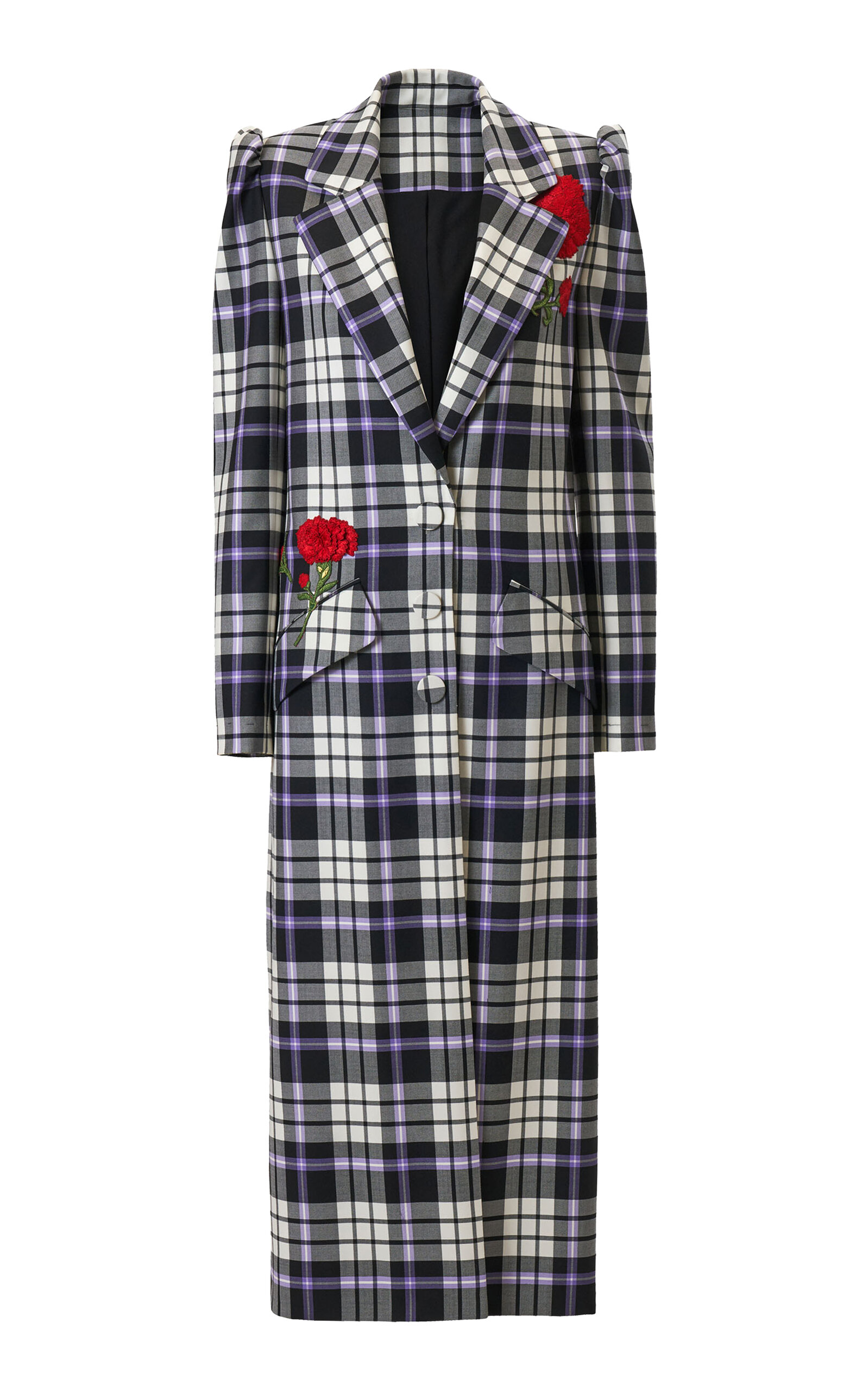 Carolina Herrera Embellished Check Plaid Stretch-wool Coat In Multi
