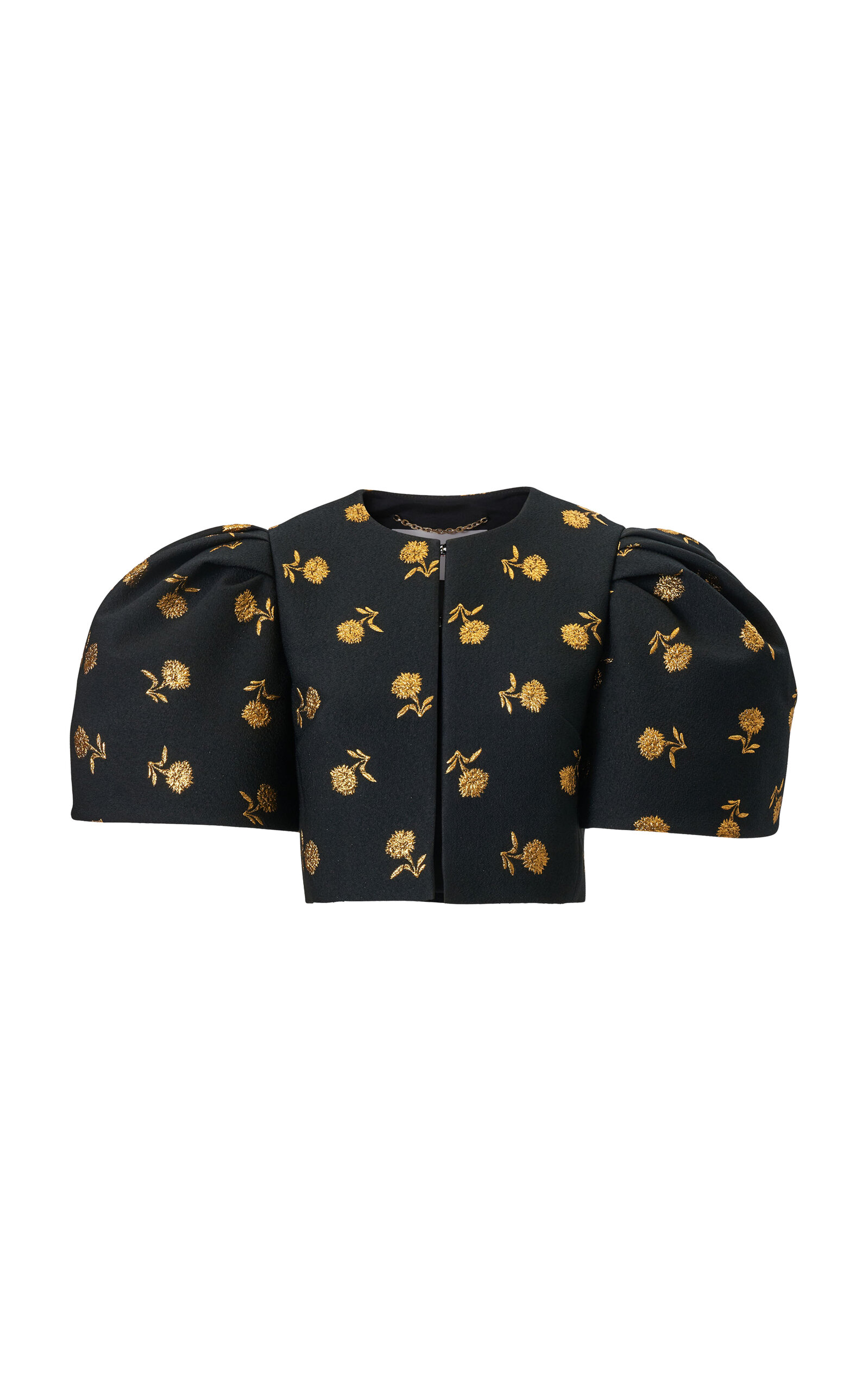 Carolina Herrera Puff-sleeve Carnation Lurex Jacquard Jacket In Black