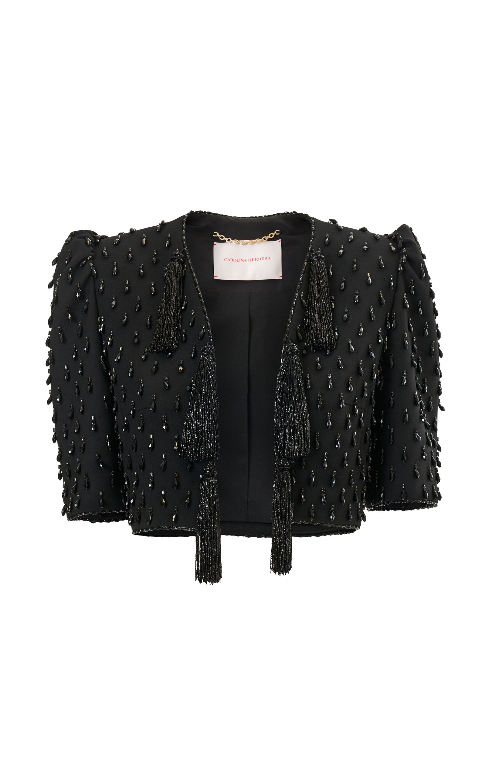 Carolina Herrera Embellished Bi-stretch Wool Tailored Jacket In Black