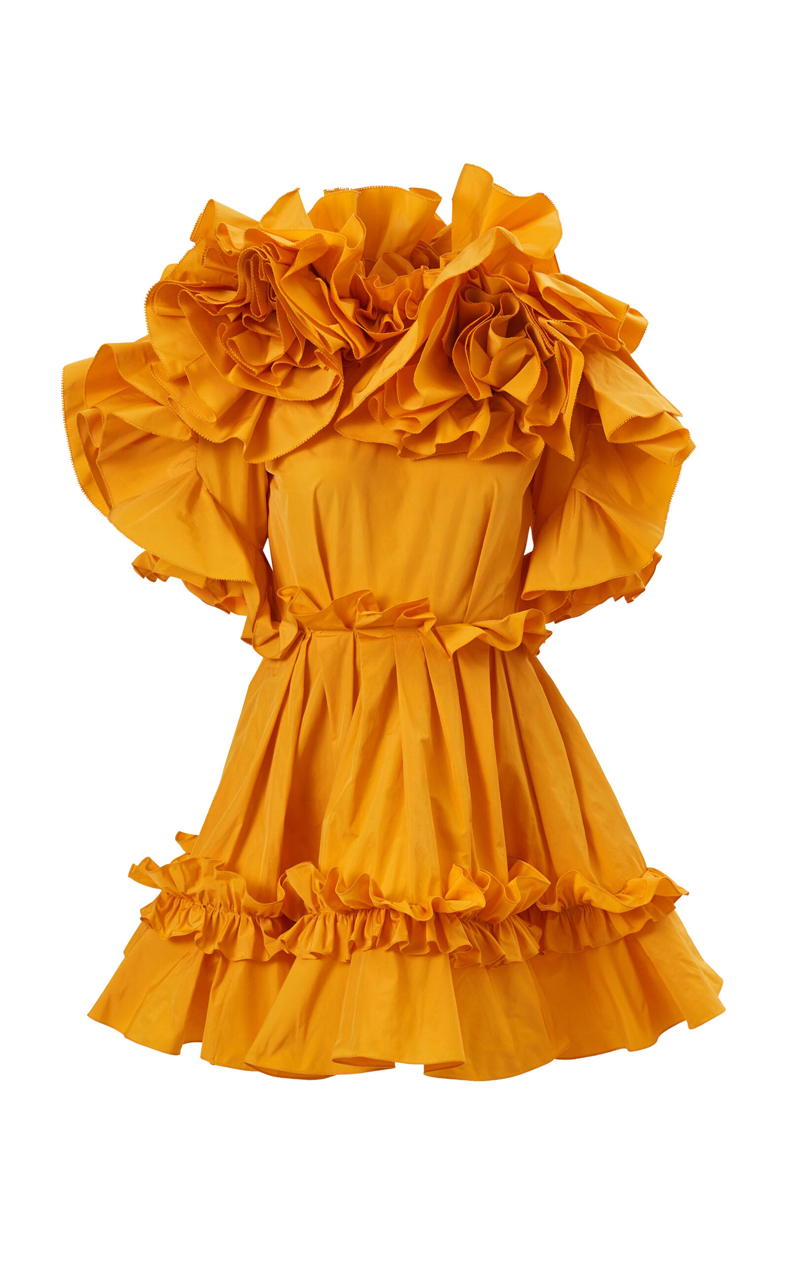 Carolina Herrera Flower-Ruffled Tech Taffeta Dress - Yellow