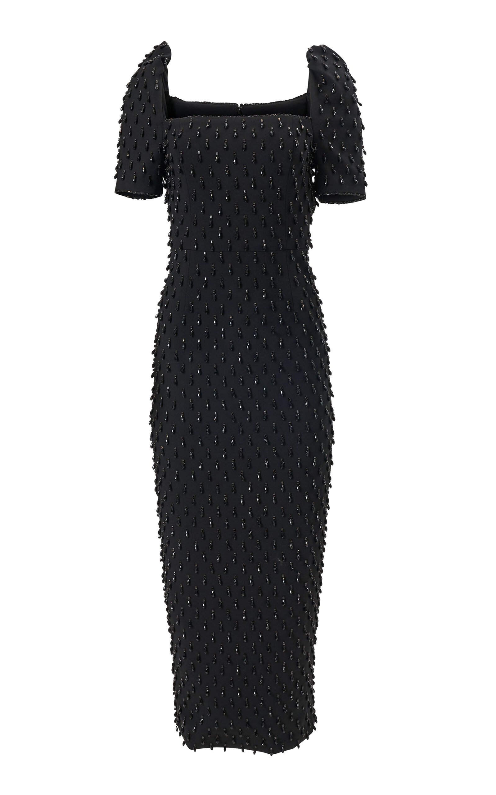 Carolina Herrera Square-neck Bi-stretch Wool Tailored Midi Dress In Black