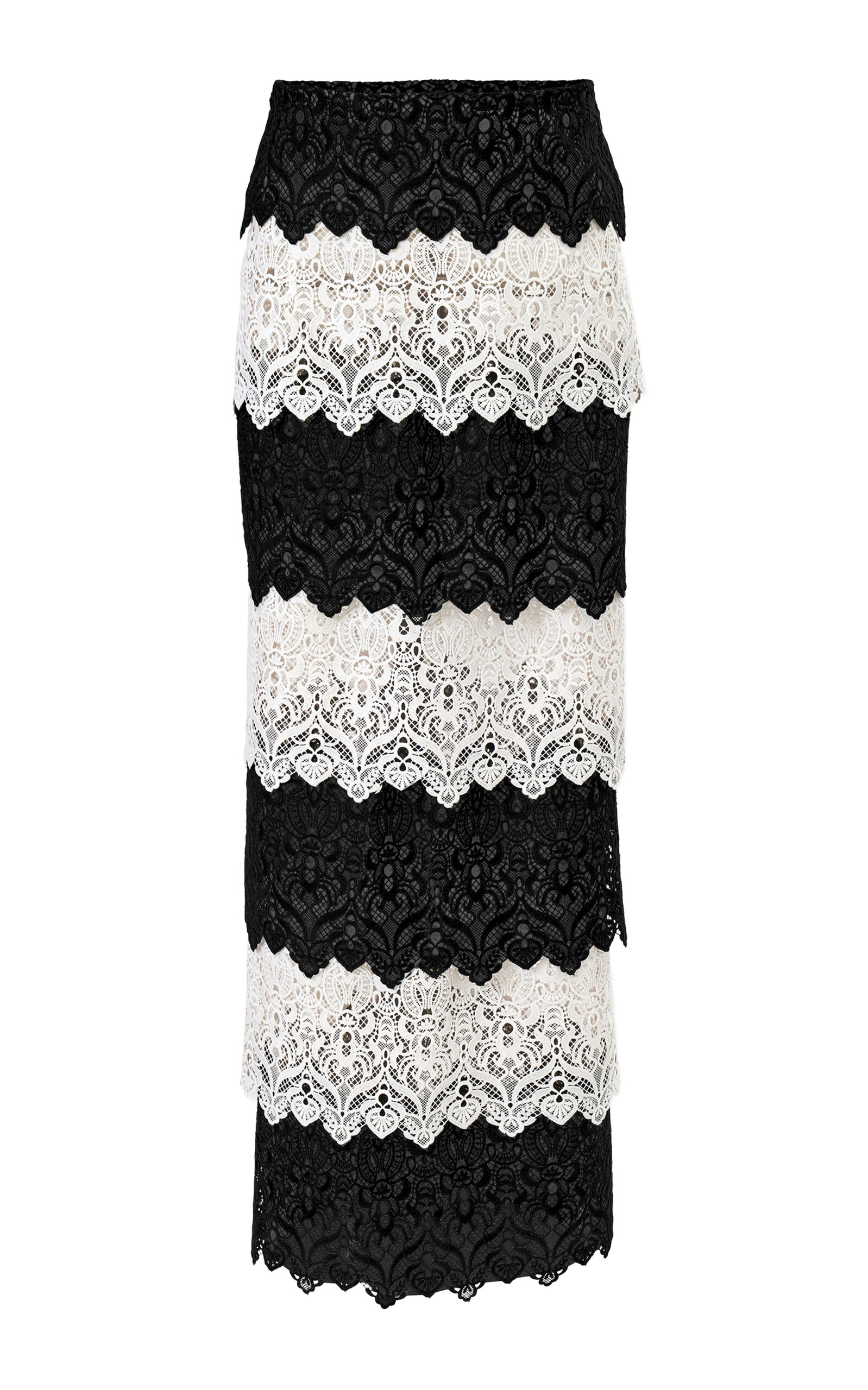 Carolina Herrera Mid-rise Floral Scroll Lace Trim Pencil Skirt In Multi