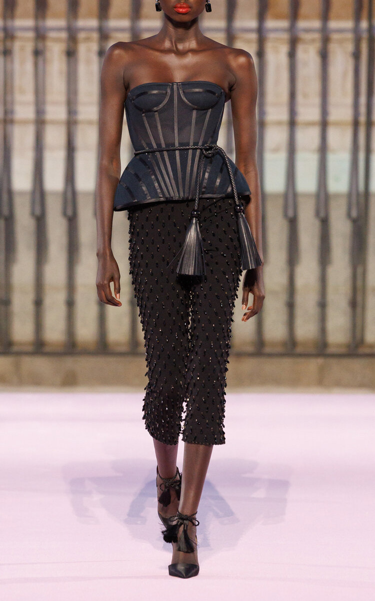 Carolina Herrera Exaggerated-hip Nylon Tulle Bustier Top In Black