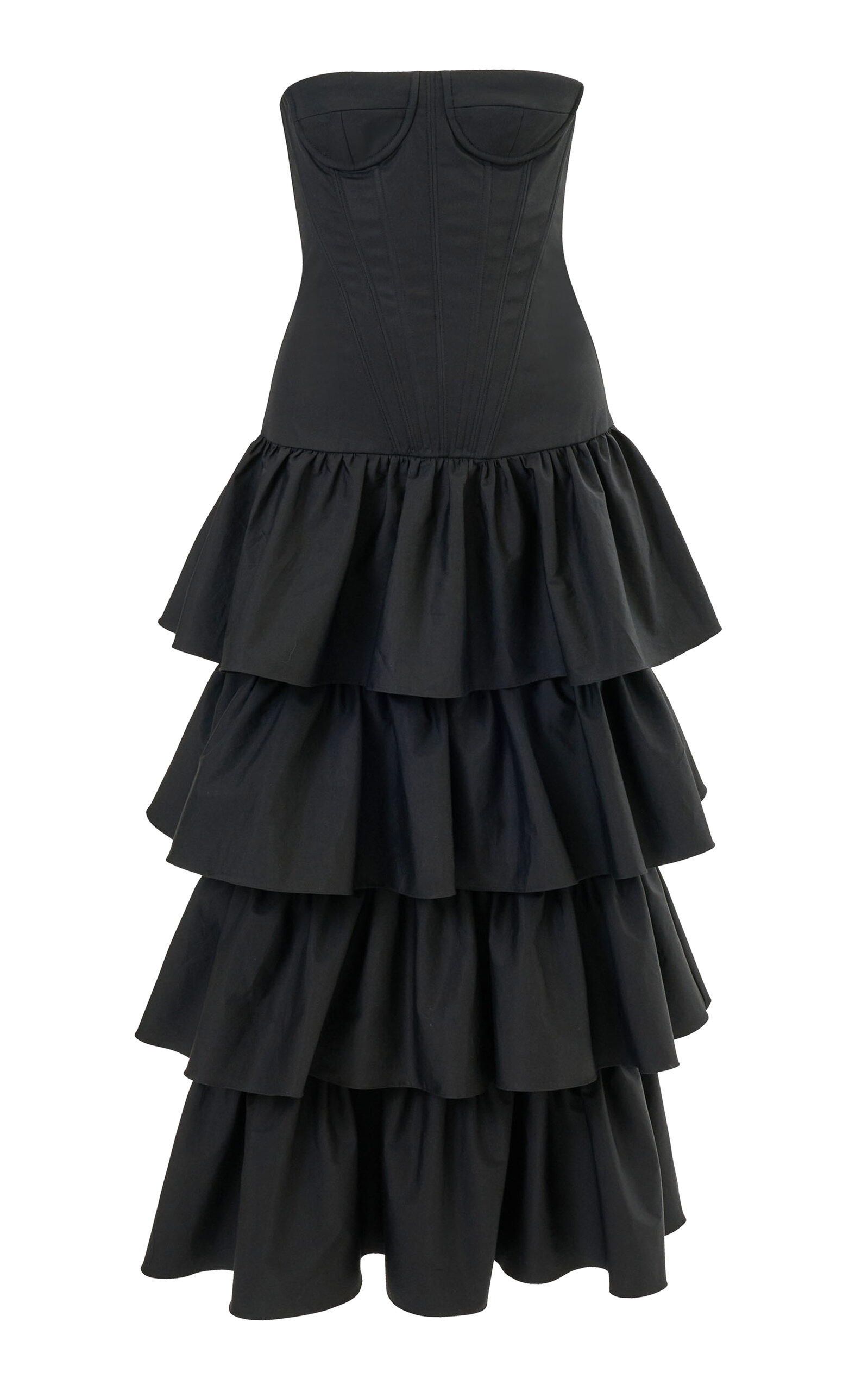 Carolina Herrera Tiered-ruffle Stretch-cotton  Dress In Black
