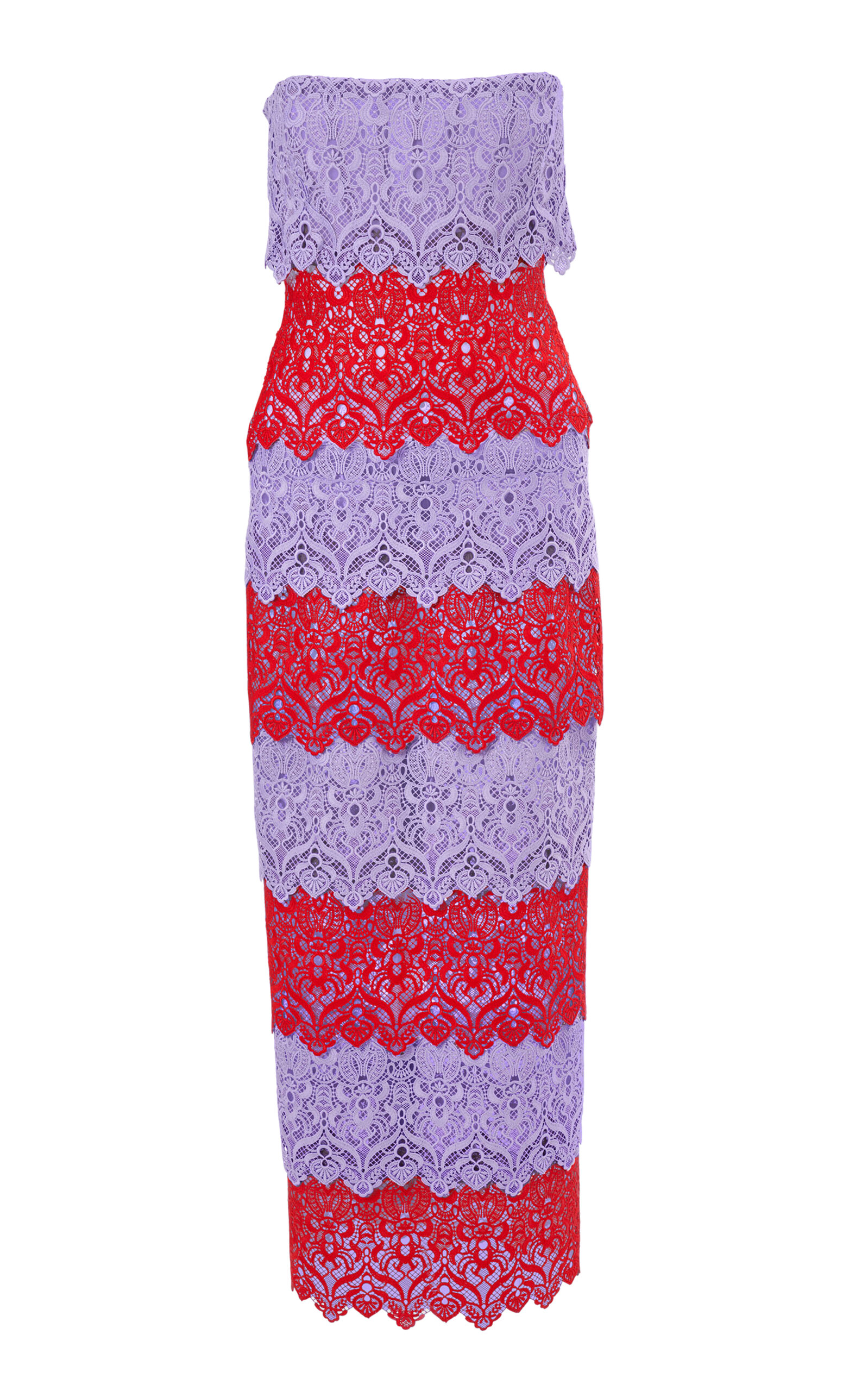 Strapless Floral Scroll Lace Maxi Dress