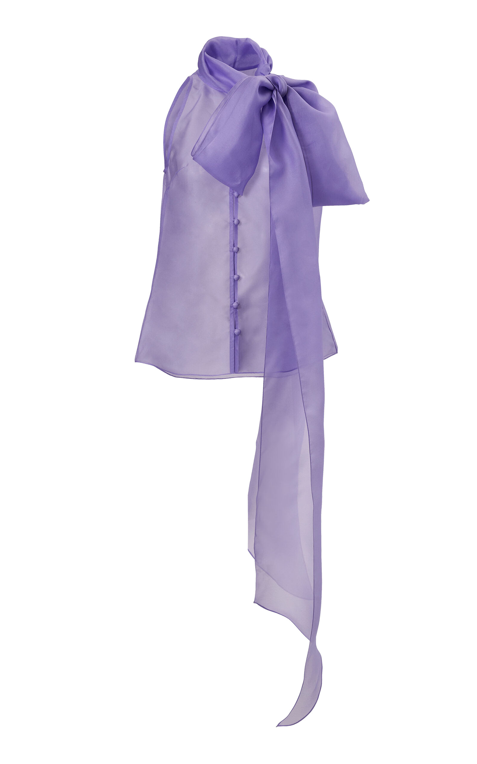 Carolina Herrera Scarf-Collared Crepe Silk Organza Top