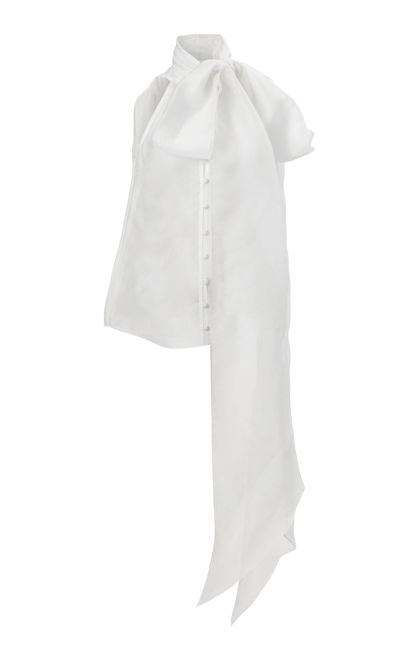 Carolina Herrera Scarf-collared Crepe Silk Organza Top In White