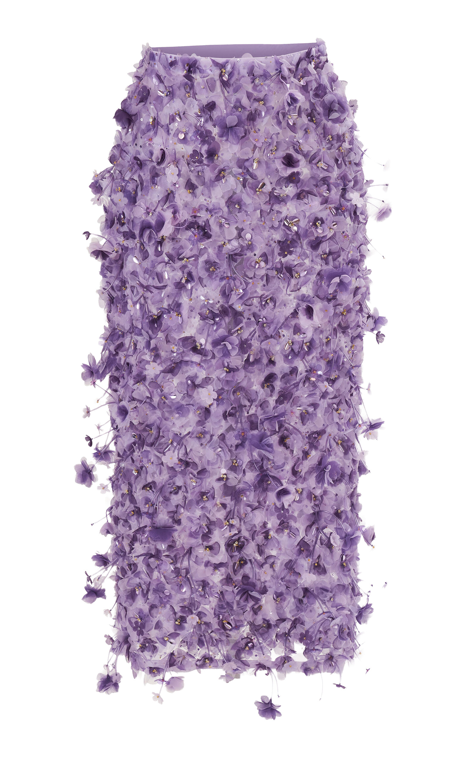 Carolina Herrera 3d-embellished Silk Pencil Skirt In Purple