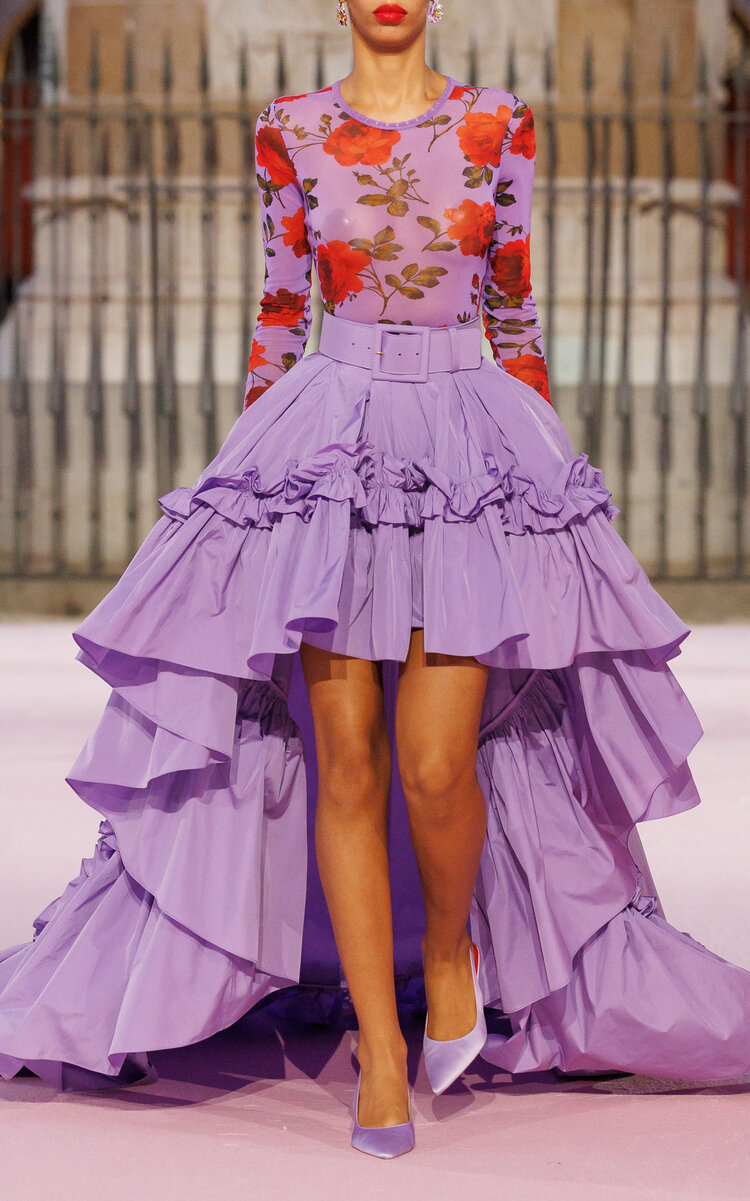 Carolina Herrera Floral Printed Mesh Top In Purple
