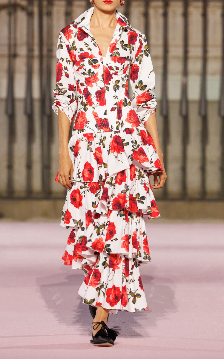 Carolina Herrera Buttoned Stemmed-Rose-Printed Stretch-Cotton Shirt