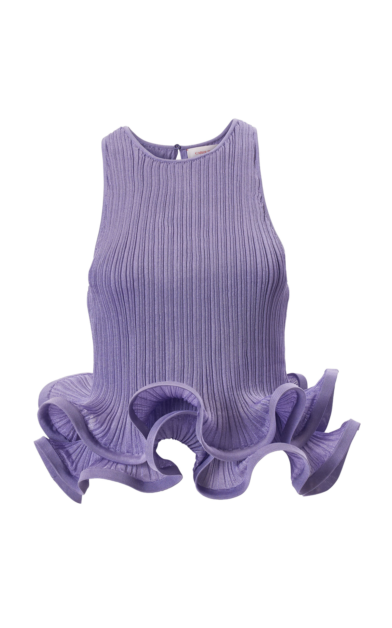 Carolina Herrera Ruffled Fine Rib Knit Top - Purple