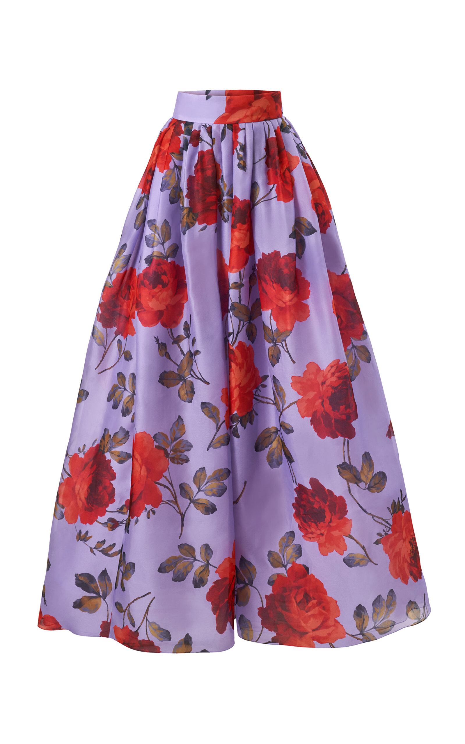 Carolina Herrera Mid-Rise Stemmed-Rose-Printed Crepe Ball Skirt - Purple