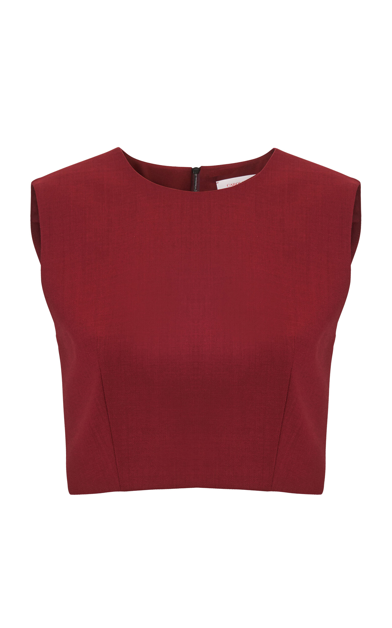 Carolina Herrera Cropped Bi-Stretch Wool Tailored Top - Red