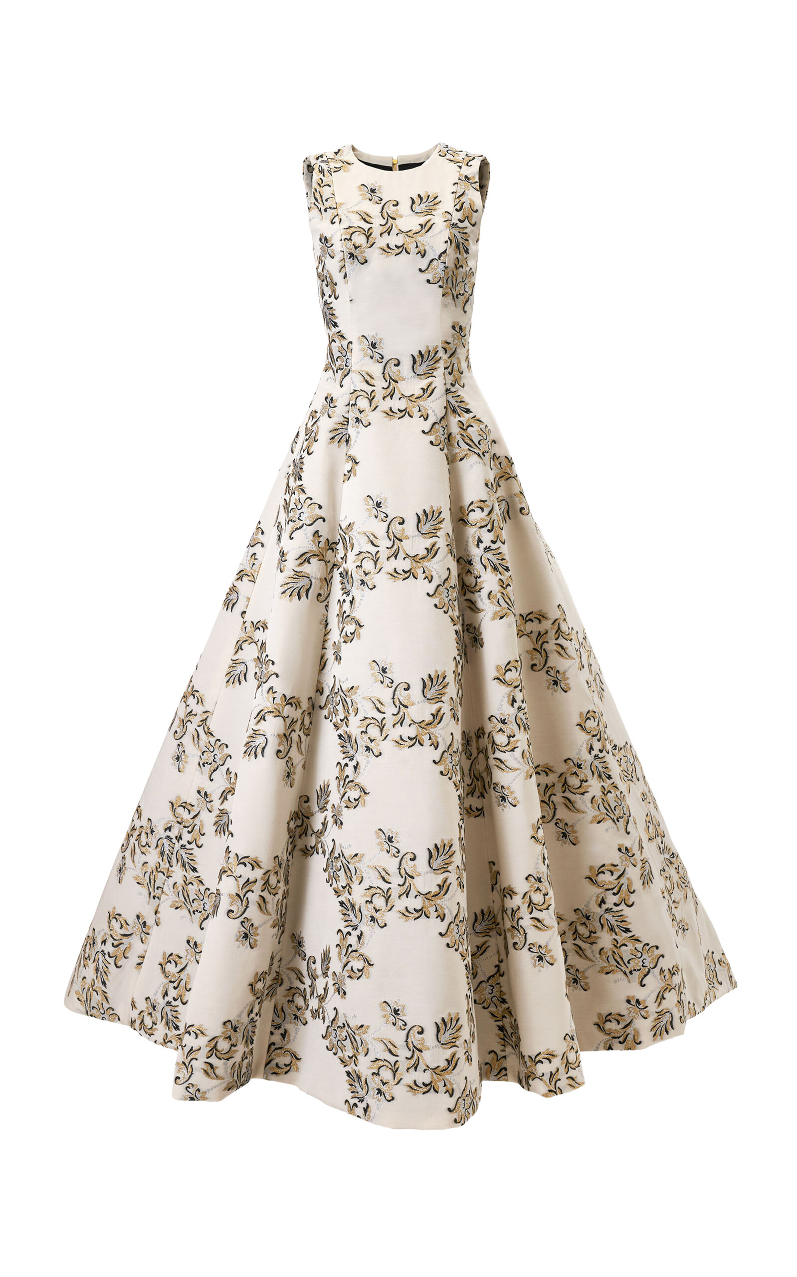 Carolina Herrera Sleeveless Lurex Trellis Jacquard Ball Gown In Neutral