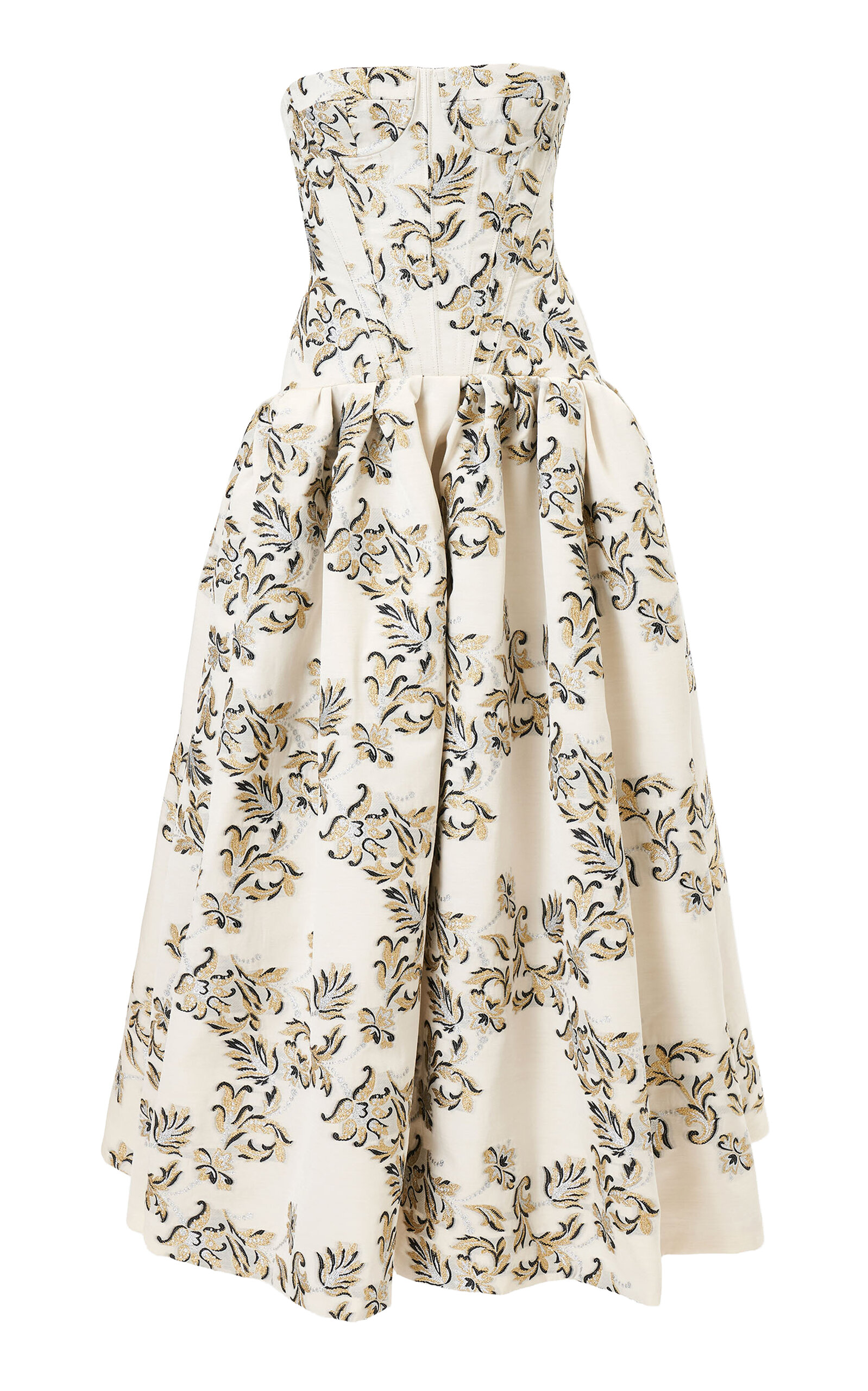 Carolina Herrera Corseted Trellis Jacquard Tea-Length Dress - Ivory