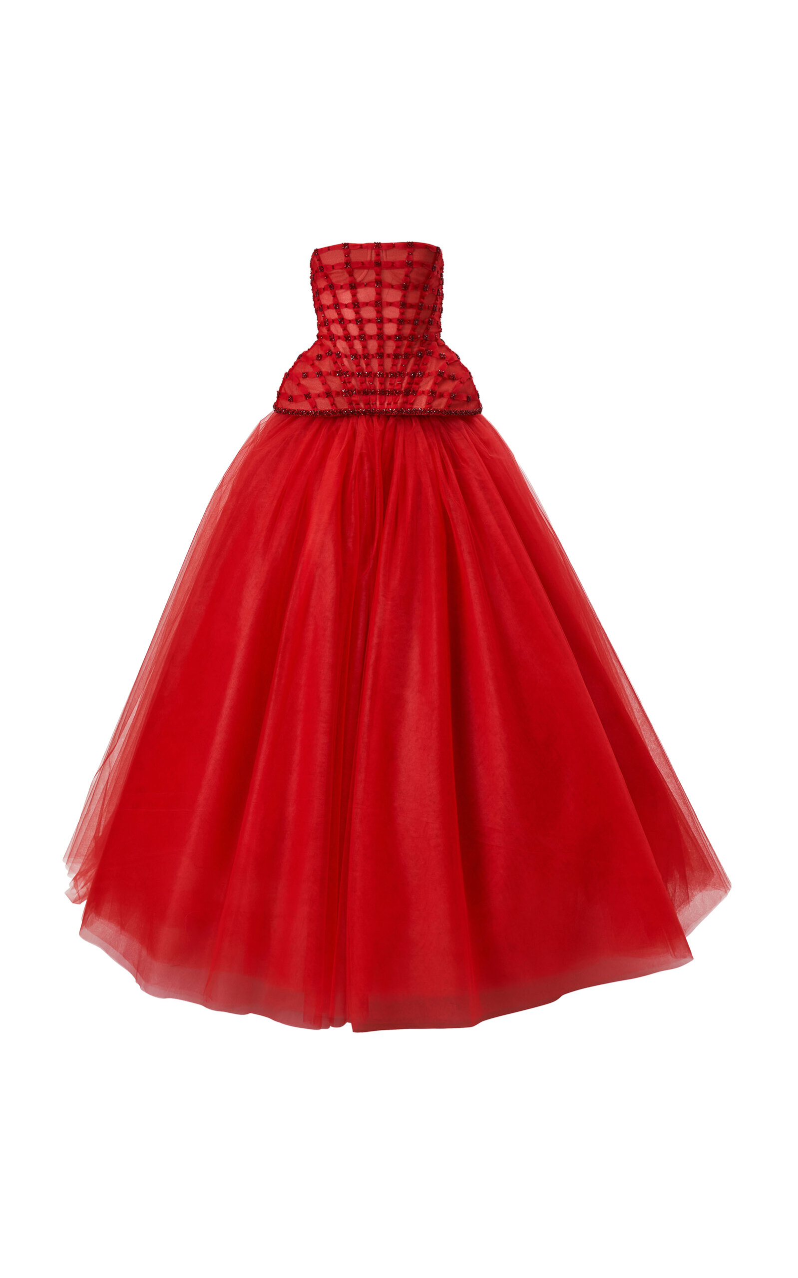 Carolina Herrera Embroidered Strapless Nylon Tulle Gown In Red