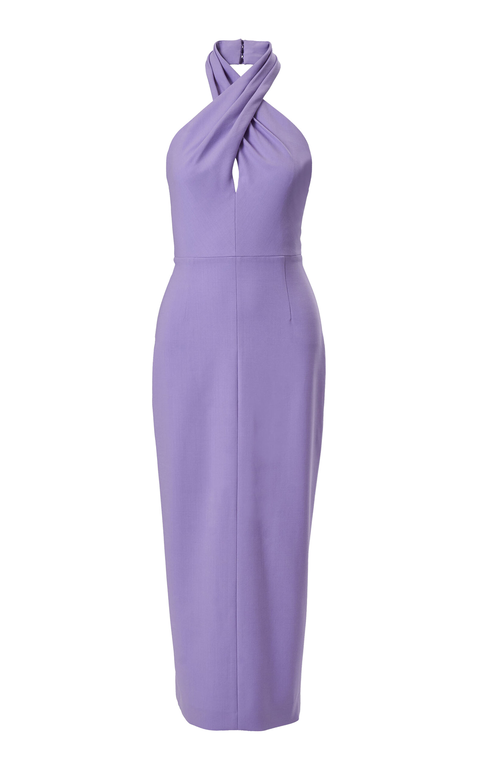 Carolina Herrera Criss-Cross Bi-Stretch Wool Tailored Midi Dress - Purple
